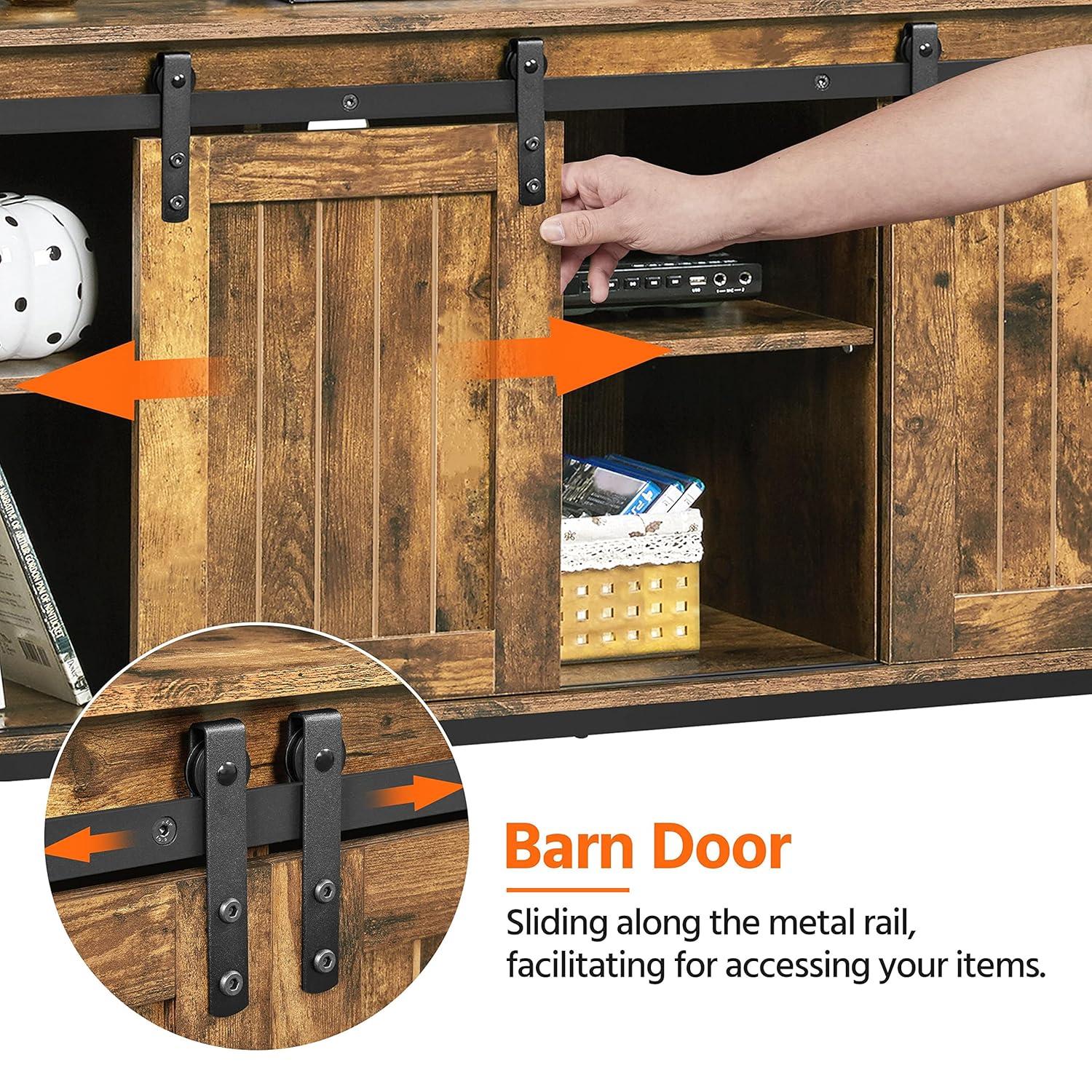 Alden Design Industrial Wooden Television Stand with Sliding Barn Doors for TVs up to 65in, Rustic Brown