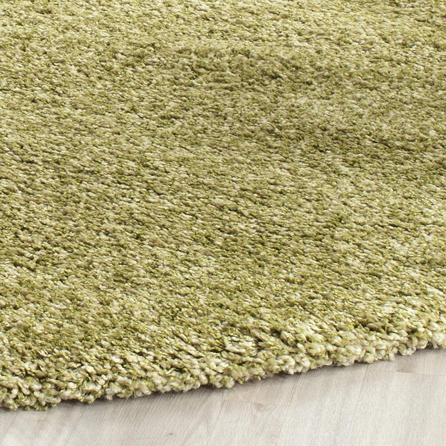 SAFAVIEH California Solid Plush Shag Area Rug, Green, 4' x 4' Round