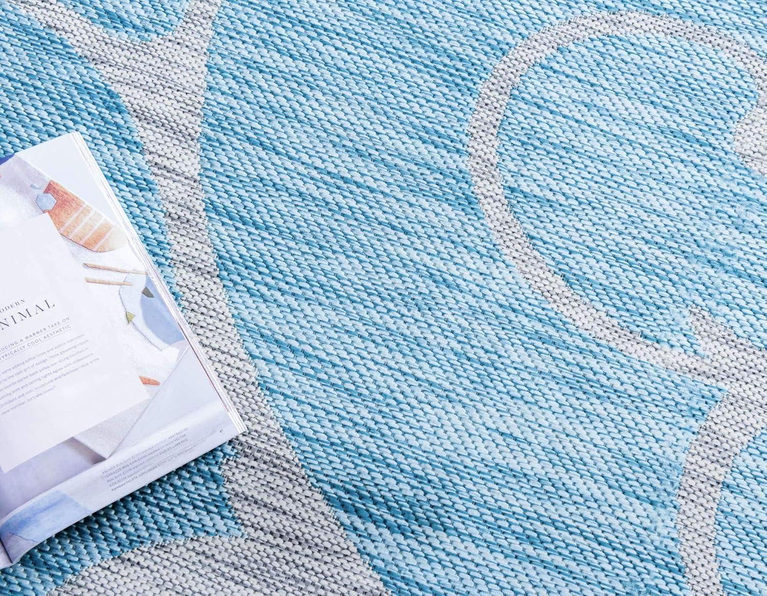 Unique Loom 9' 0 x 12' 2 Rectangle Indoor/Outdoor Botanical Light Aqua Area Rug