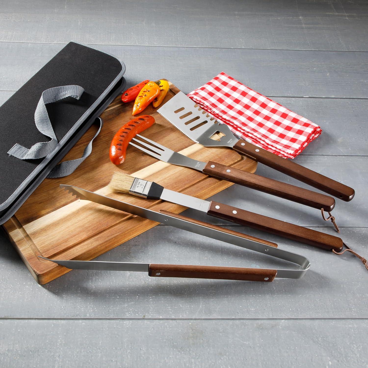 Gibson Home Barbecue Basics 5 Piece Stainless Steel BBQ Tool Set with Wood Handles