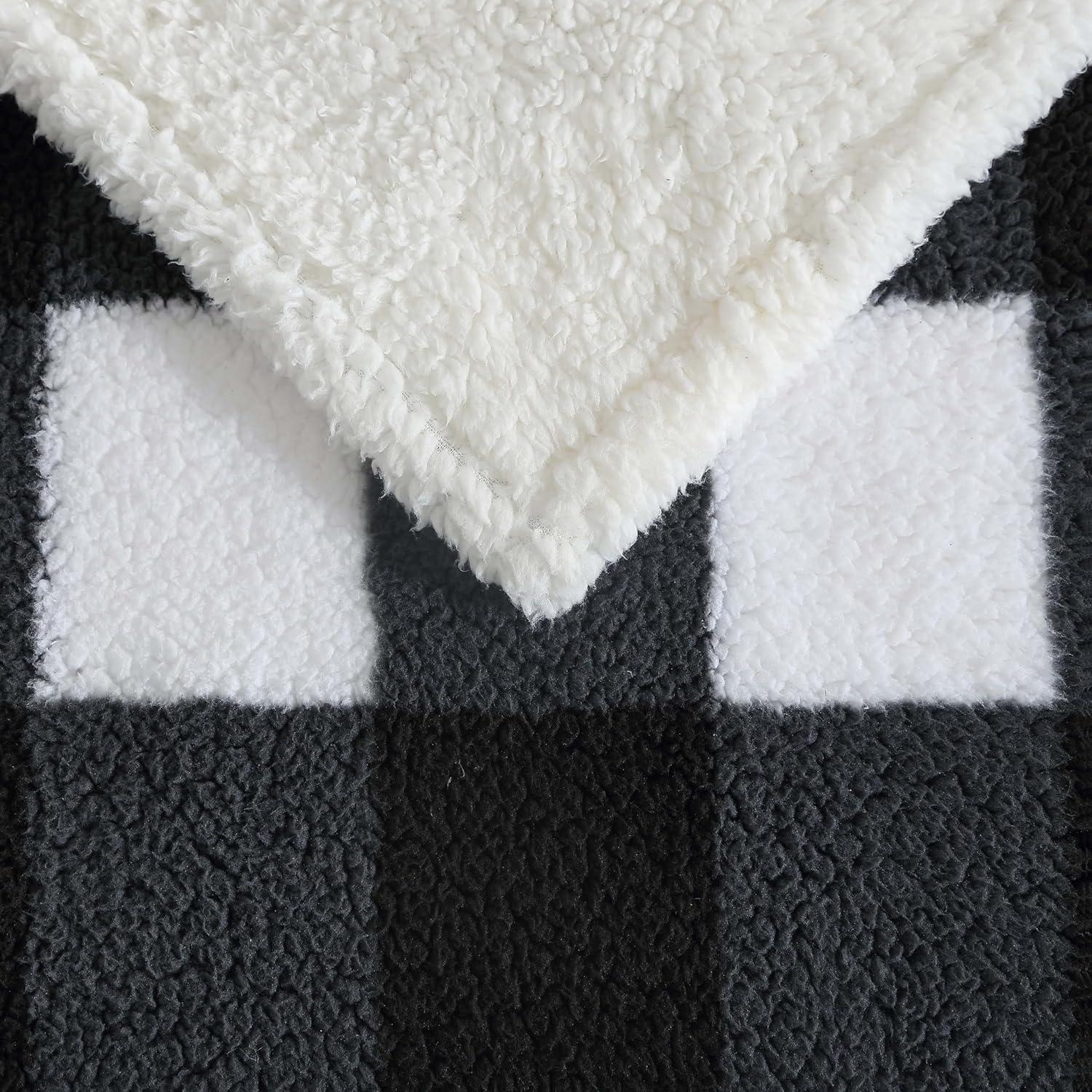 50"x60" Cabin Plaid Reversible Throw Blanket White/Black - Eddie Bauer: Soft Fleece, Travel-Friendly, Machine Washable