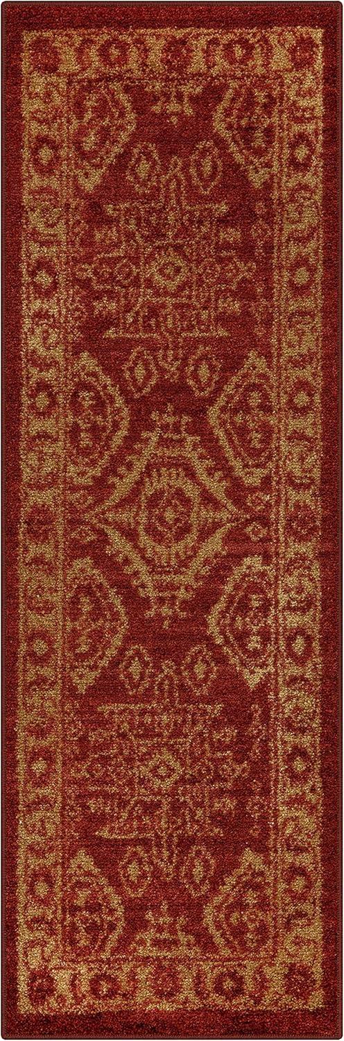 Red and Gold Synthetic Traditional Tufted Runner Rug