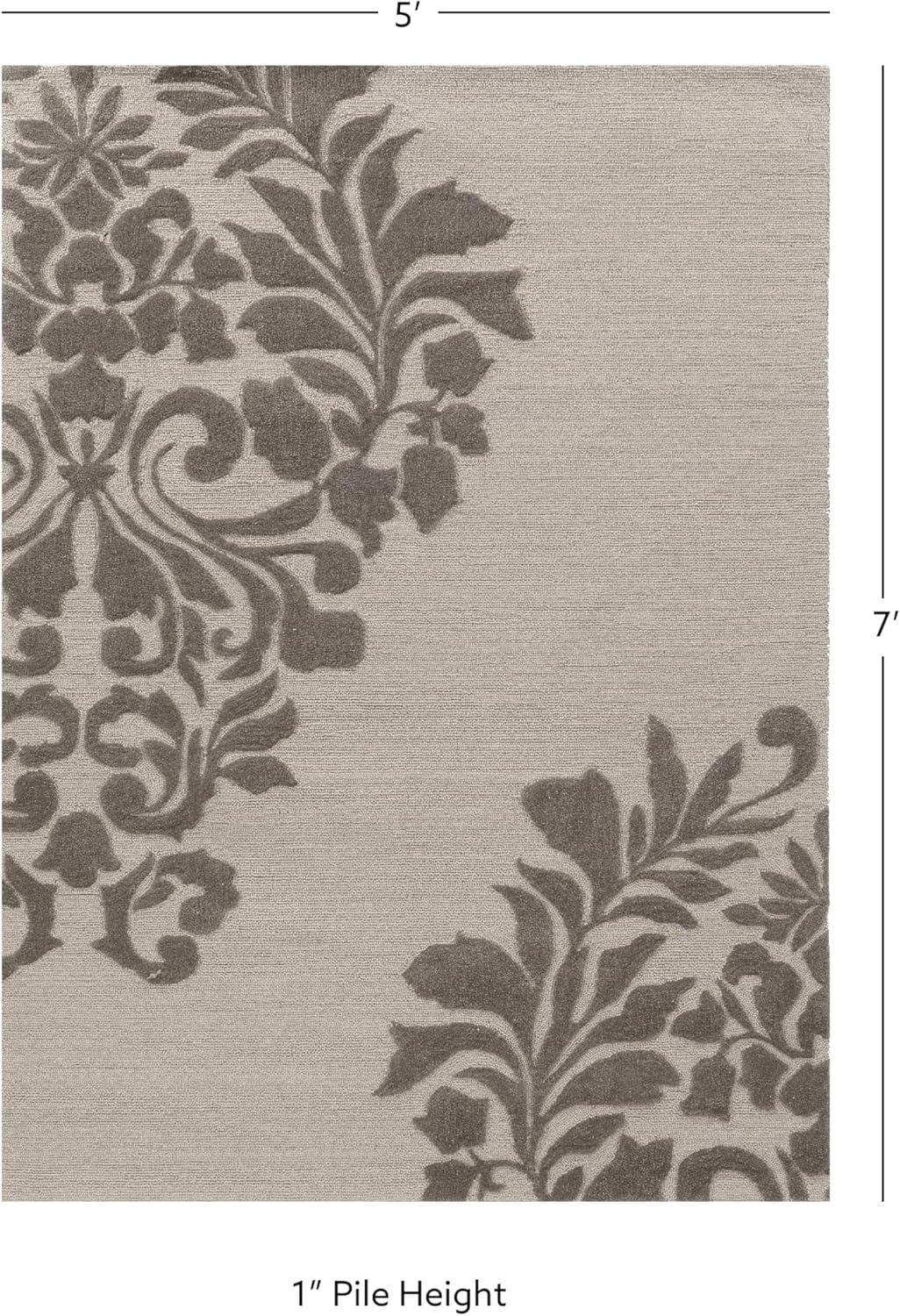 Linon Trio Medallion Hand Tufted Polyester 5'x7' Rug in Gray