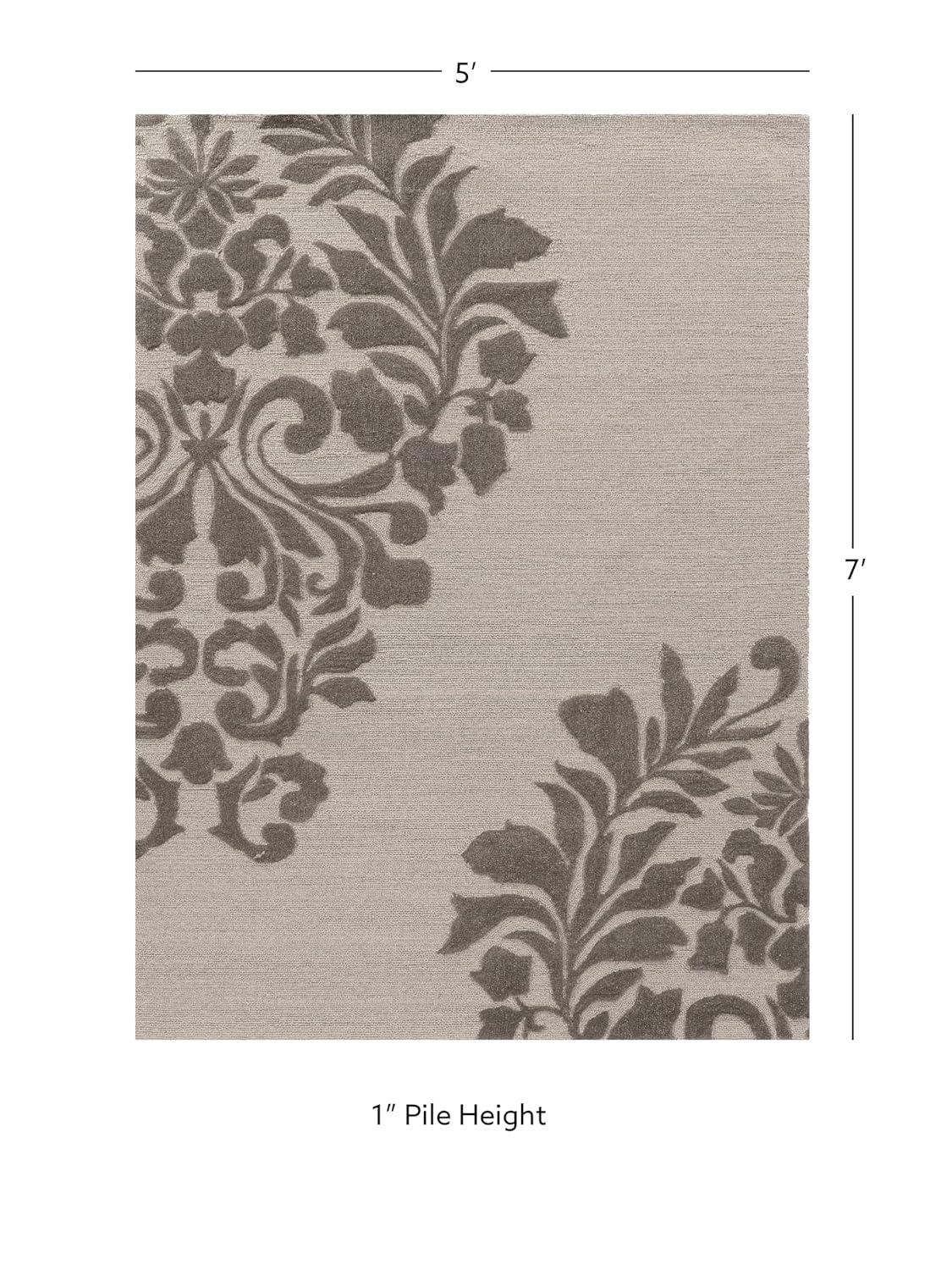 Linon Trio Medallion Hand Tufted Polyester 5'x7' Rug in Gray
