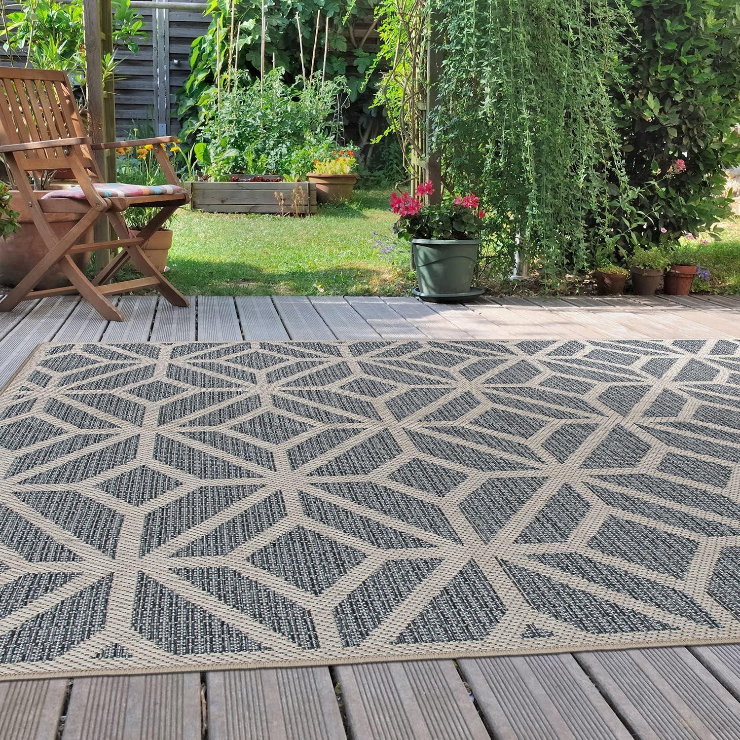 Blue Geometric Flat Woven Synthetic Indoor/Outdoor Rug 7'10" x 10'