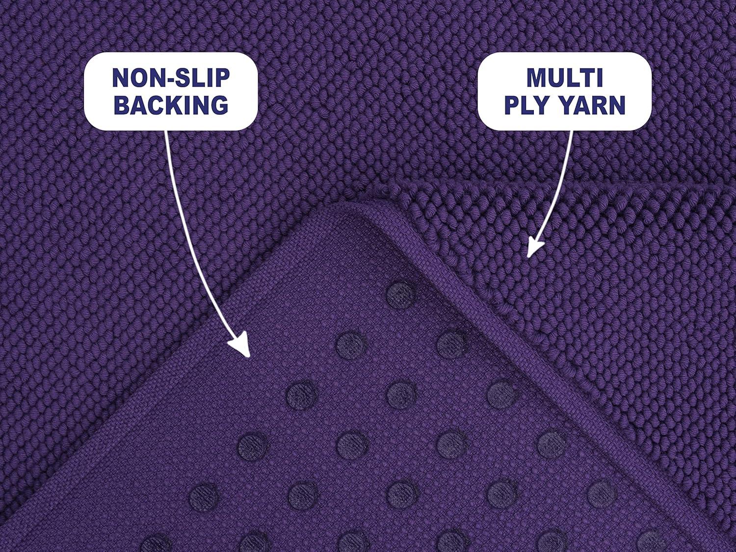 American Soft Linen 100% Cotton Bath Mat Rugs, 20x34 inches Slip Resistant Bottom Base Bath Mats for Bathroom, Purple