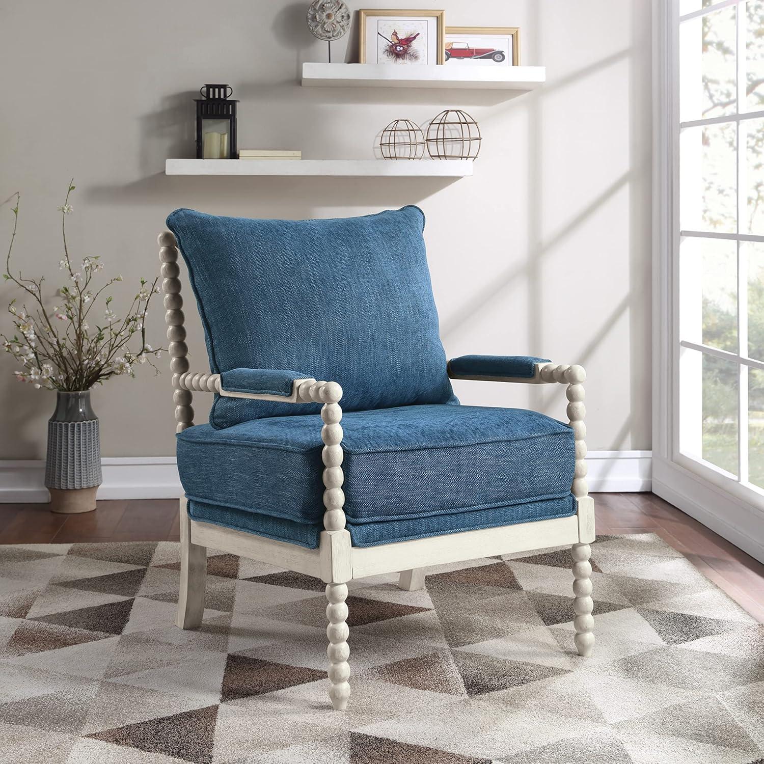 Kaylee Classic Blue Spindle Chaise with White Wood Frame