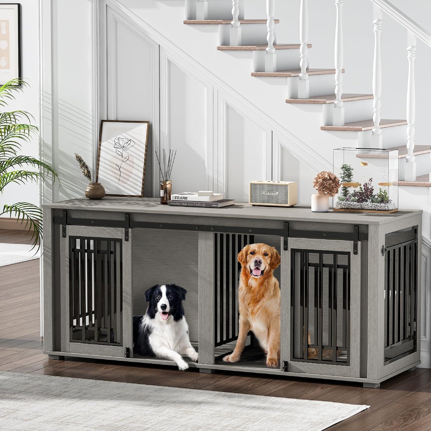 Tucker Murphy Pet™ Large Dog Crate Furniture for 2 Dogs, 71.6'' Steel Frame Dog Crate with Double Doors, Heavy Sturdy Dog Kennel