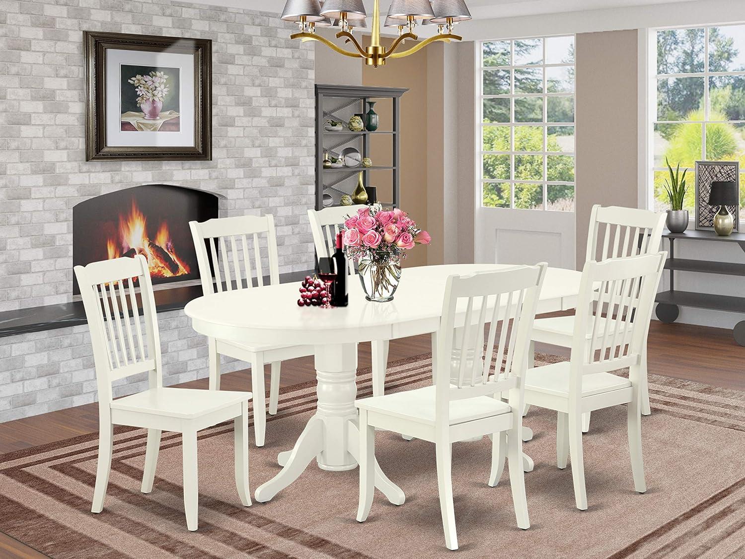 Linen White Oval Pedestal Dining Set with Self-Storage Leaf, 8 Chairs