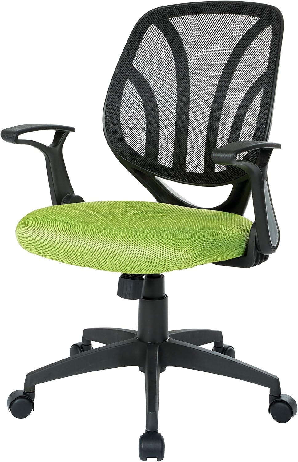 Office Star Products Screen Back Chair with Green Mesh, Flip Arms, and Silver Accents