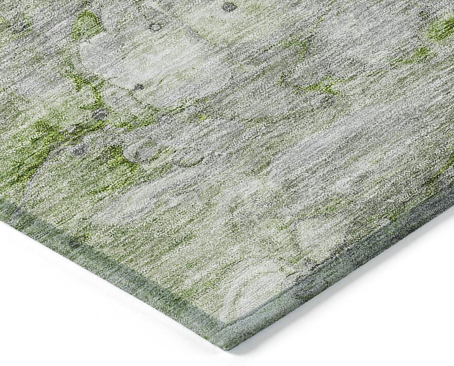 Olive and Gray Abstract Washable Synthetic Area Rug 5' x 7'
