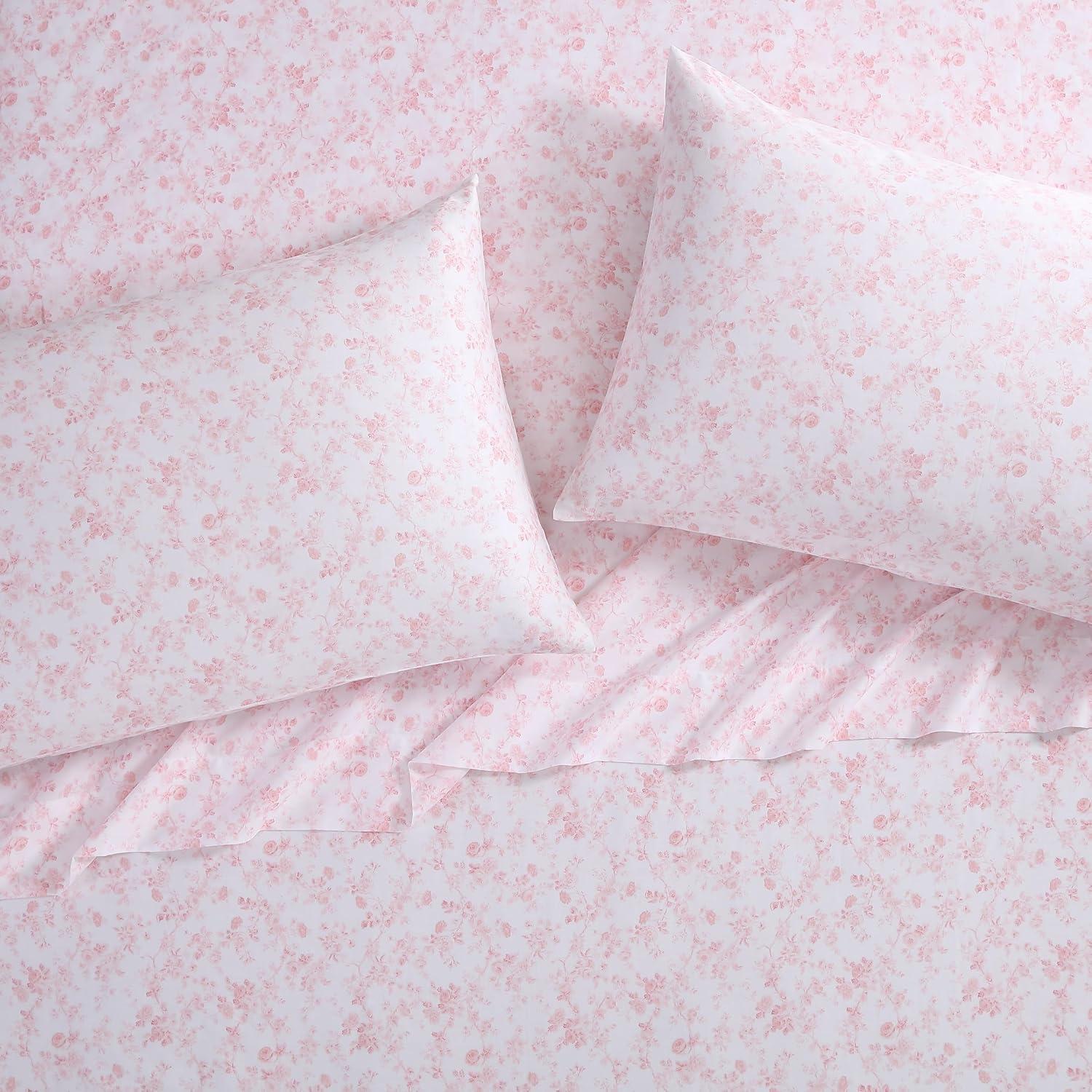 Bella Pink Floral Cotton Sateen Queen Sheet Set