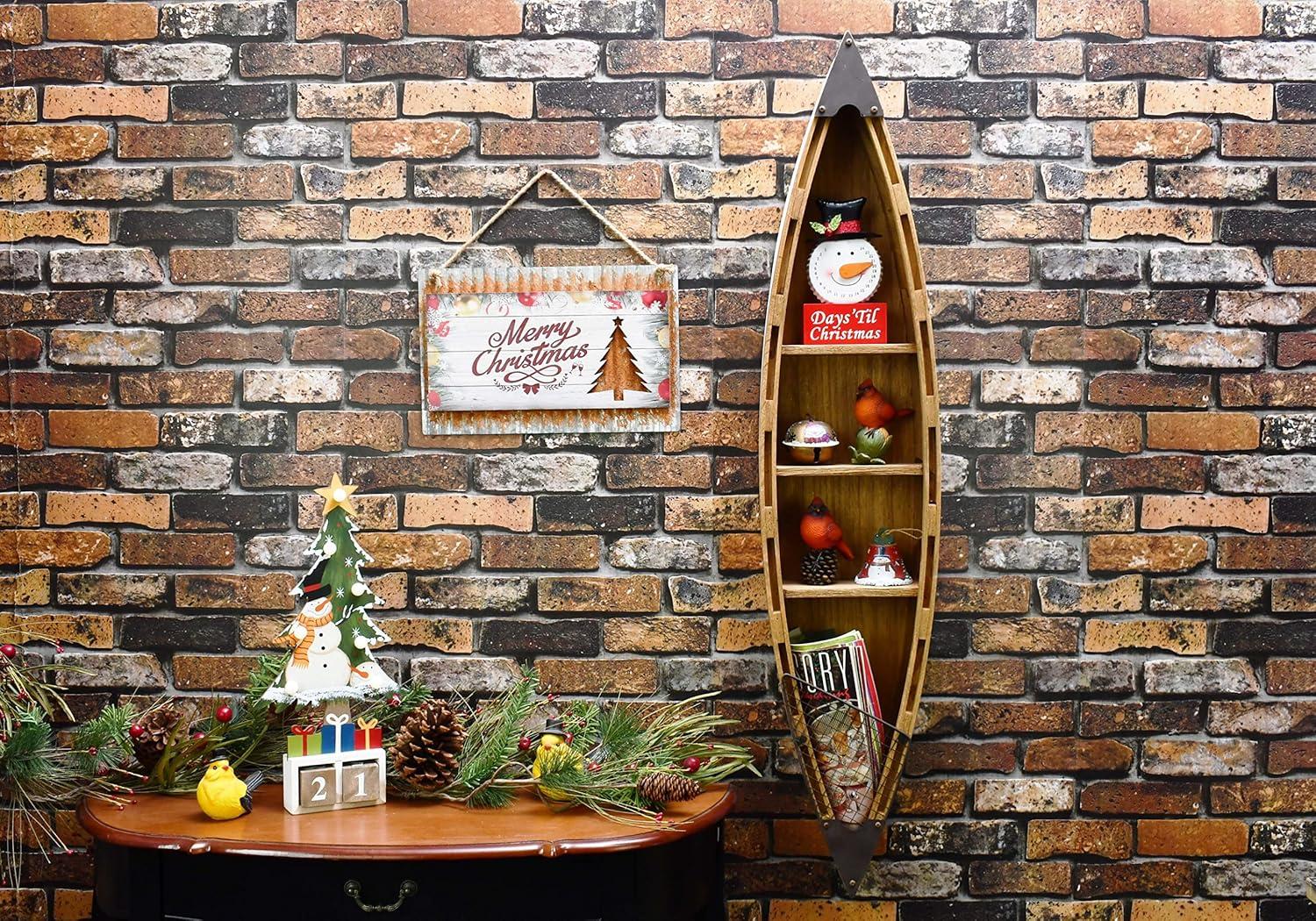 Attraction Design Wooden Boat Decor Hanging Wood Boat Decoration for Wall,Rustic Nautical Boat Decor Beach Theme Home Decoration Boat Sculpture Home Decor for Bathroom Bedroom Lake House Decoration