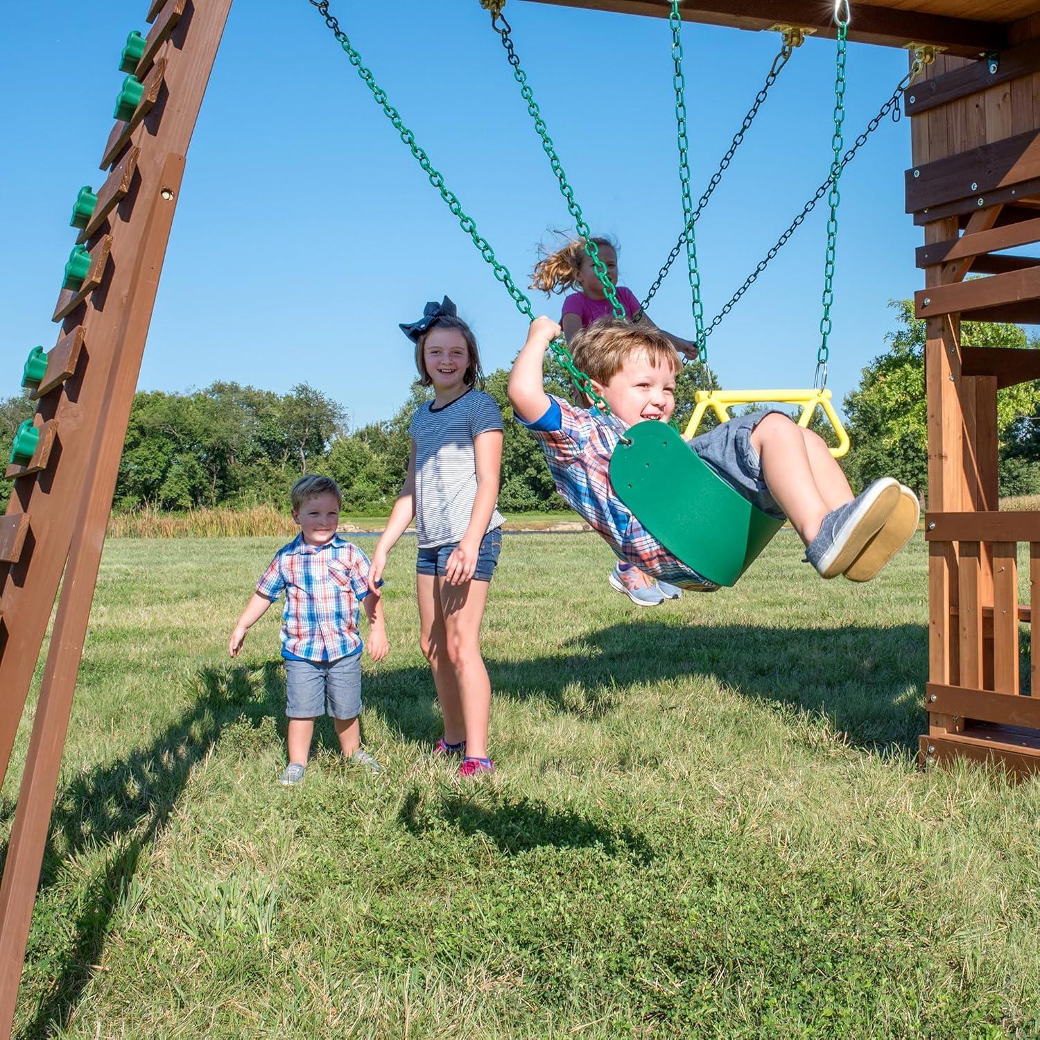Backyard Discovery Backyard Discovery Woodridge Elite Cedar Wood Swing Set with Wave Slide, Clubhouse, Crawl Tunnel, and Crow's Nest