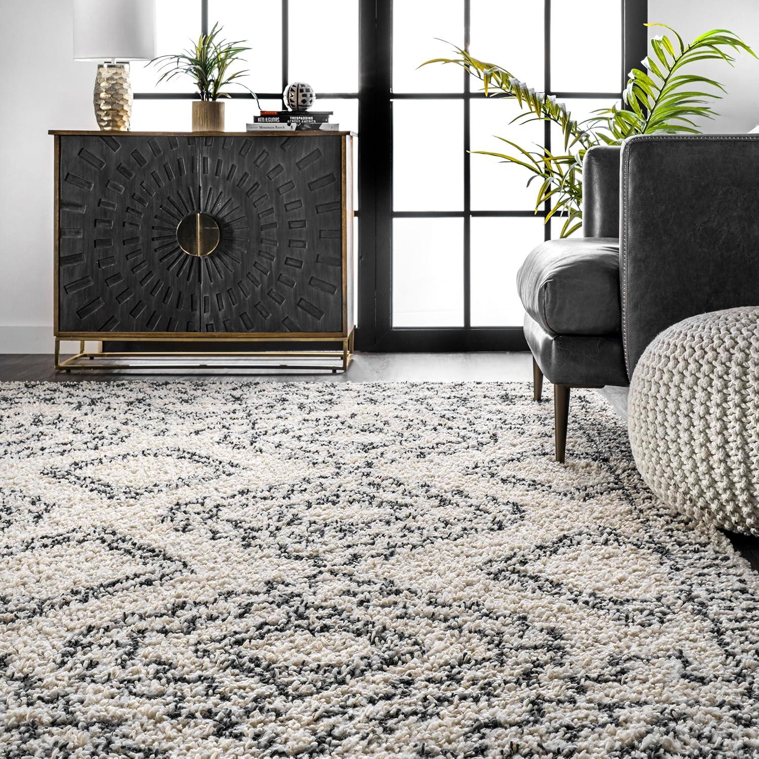 Nuloom Lacey Trellis 2x3 Accent Shag Indoor Area Rug for Living Room Bedroom Dining Room Nursery Entryway, Off White/Charcoal