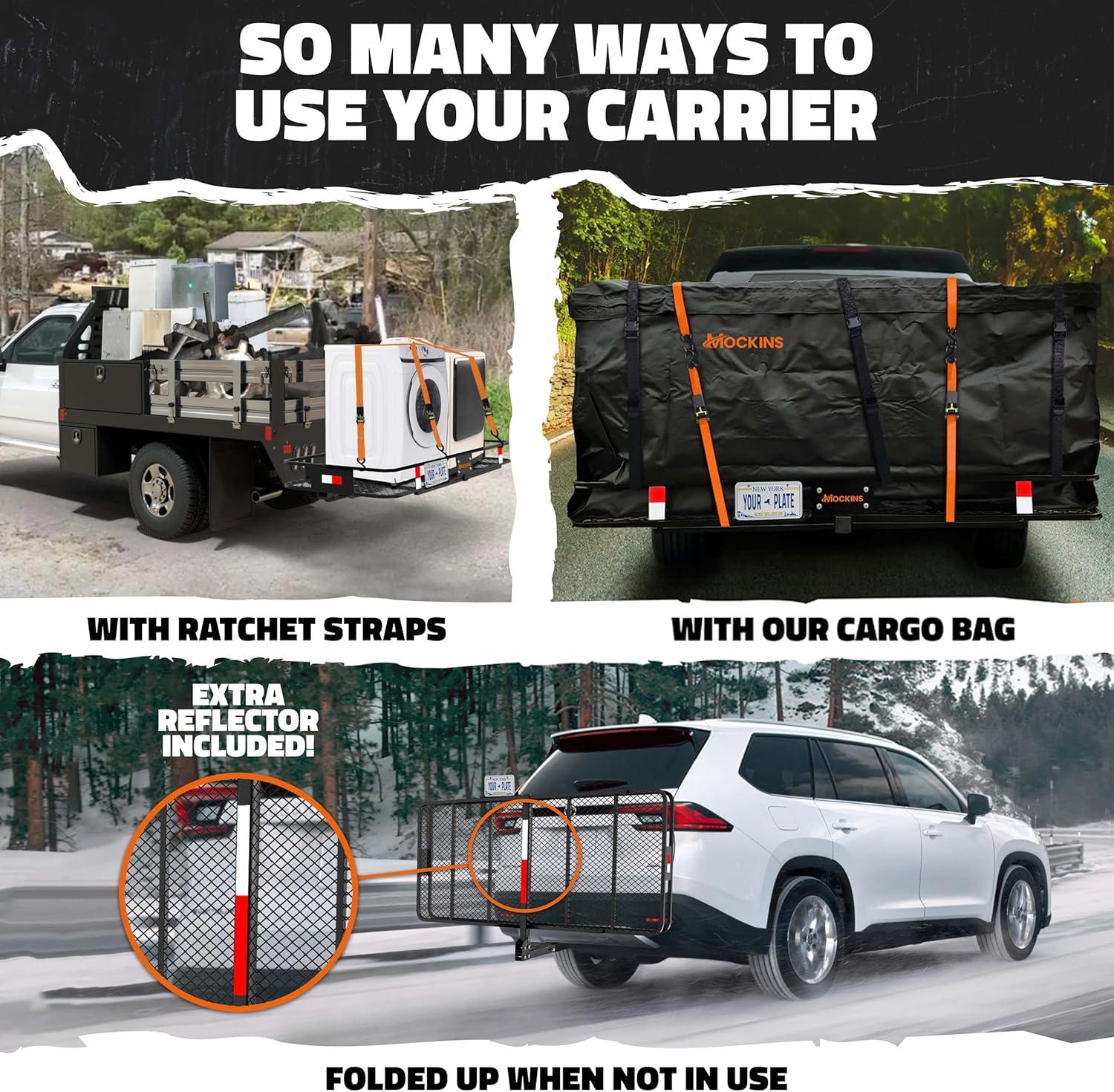70 in. x 30 in. x 6 in. Foldable Hitch Cargo Carrier with 500 lbs. Capacity - Includes 40 cu. ft. Waterproof Cargo Bag