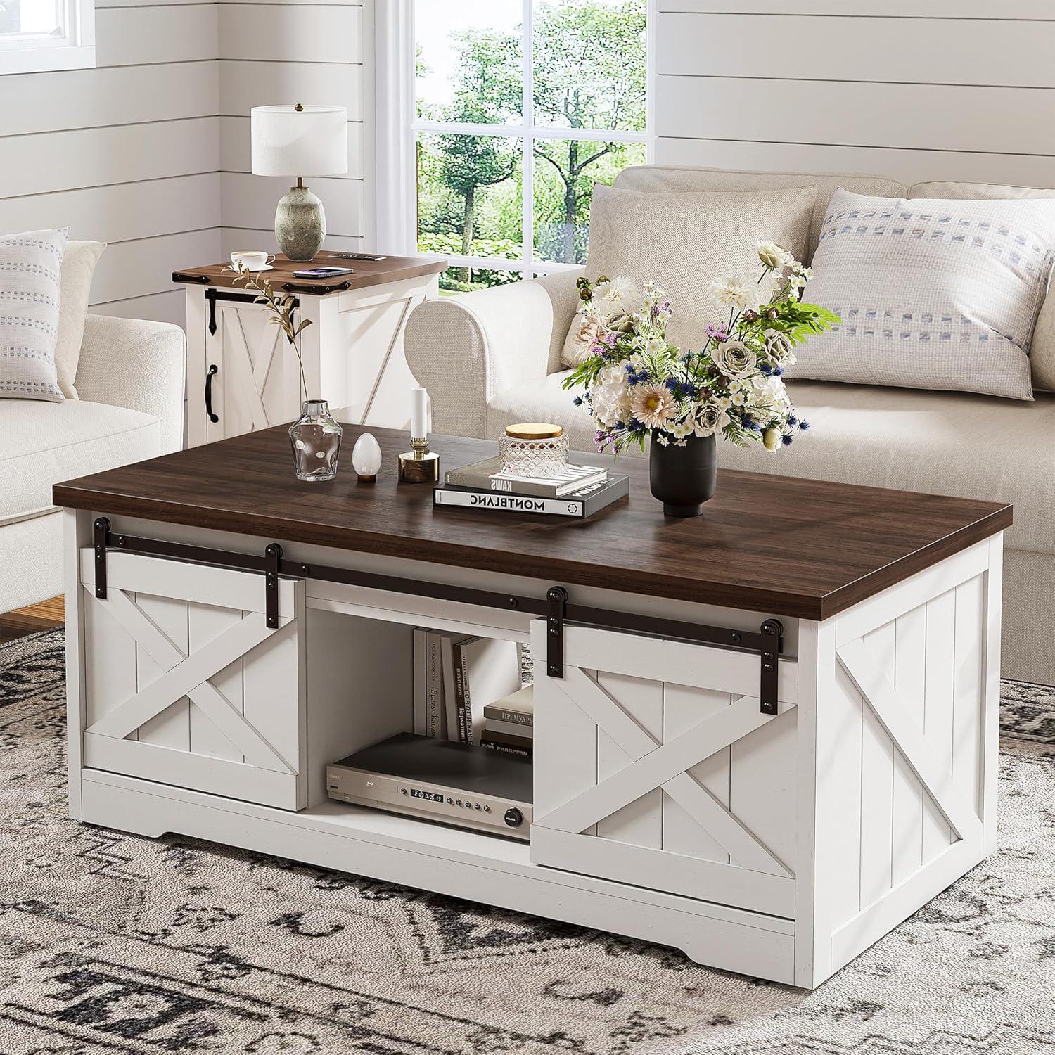 Dextrus 48" Farmhouse Lift Top Coffee Table with Sliding Barn Door