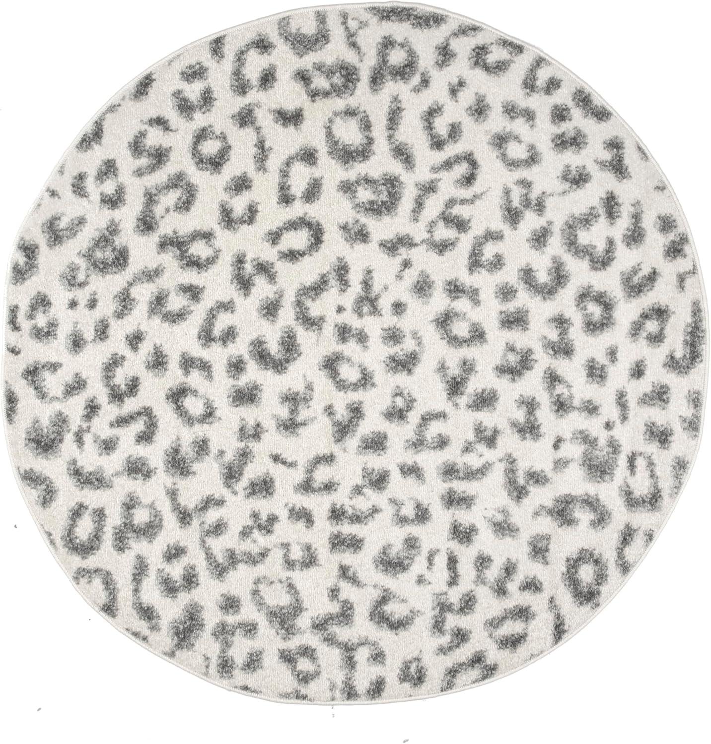 Nuloom Leopard Animal Print 4 Round Accent Indoor Area Rug for Living Room Bedroom Dining Room Entryway Kitchen, Grey/Off White