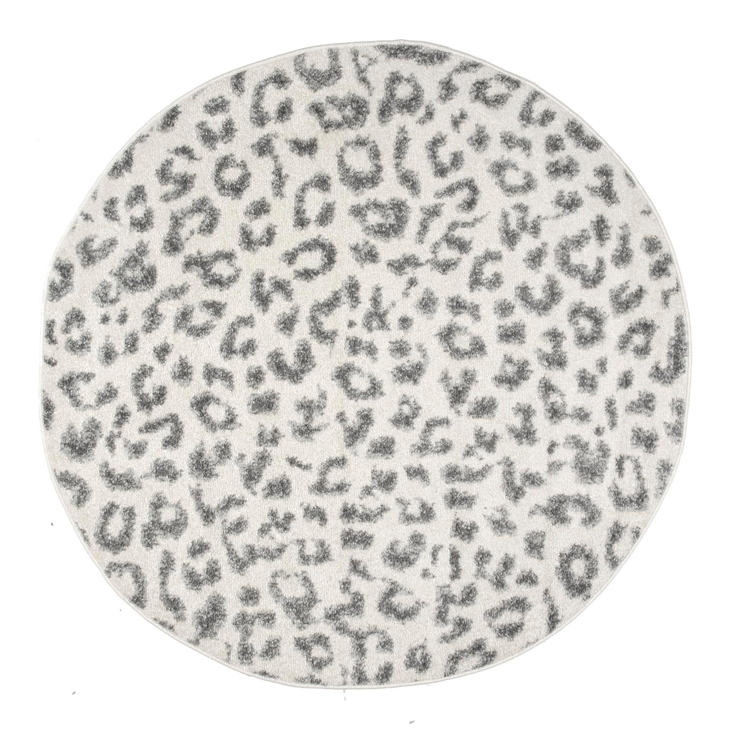 Nuloom Leopard Animal Print 4 Round Accent Indoor Area Rug for Living Room Bedroom Dining Room Entryway Kitchen, Grey/Off White