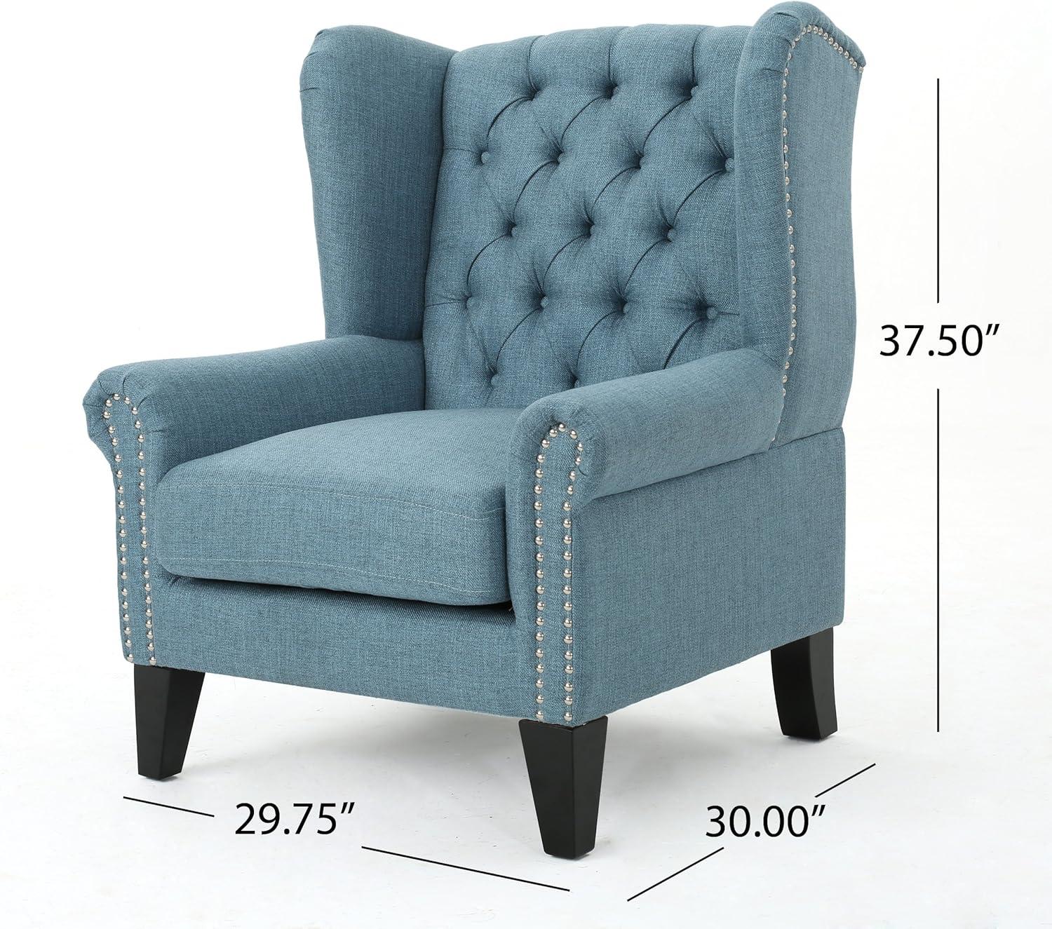 Lainie Blue Tufted Wingback Wood Accent Chair