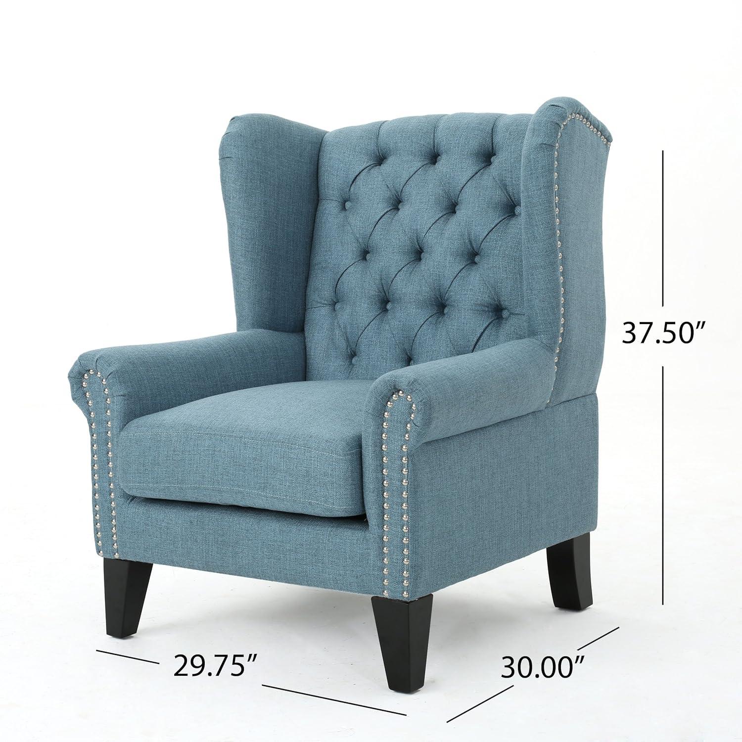 Christopher Knight Home Laird Traditional Winged Accent Chair Blue: Studded, Tufted for Living Room