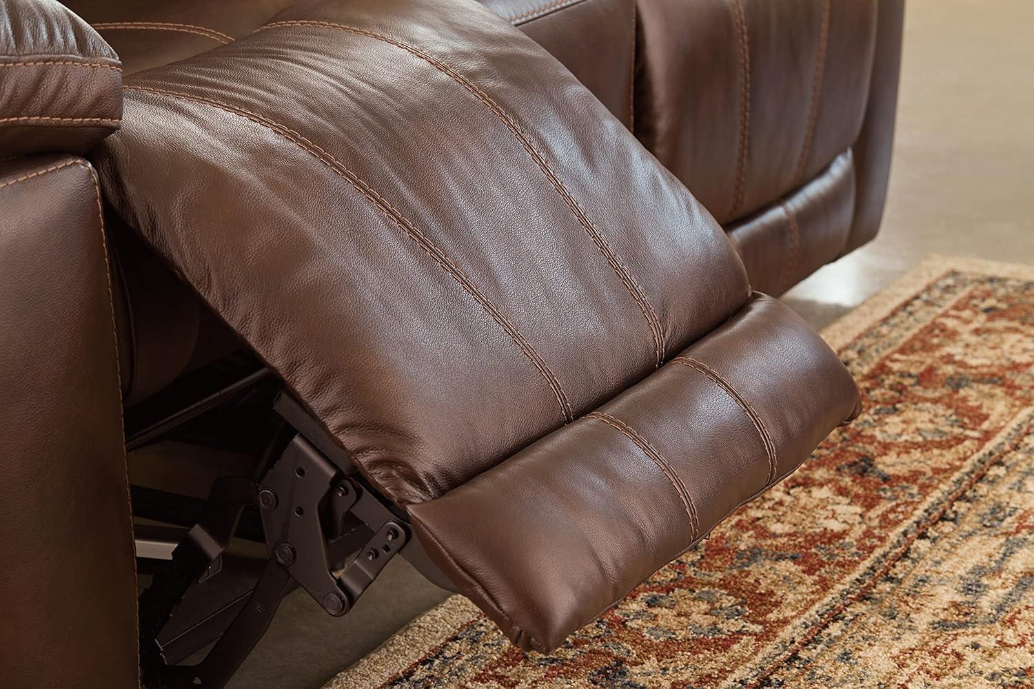 Ashley Furniture Edmar Leather Power Reclining Sofa with Headrest in Chocolate