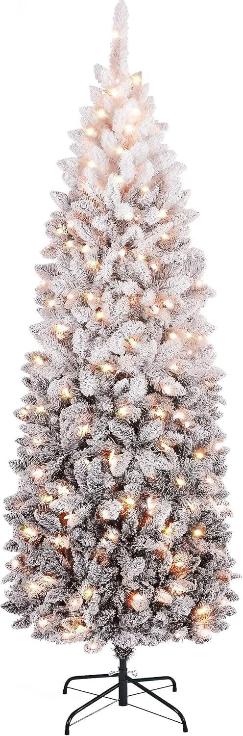 Yaheetech 6Ft Pre-lit Flocked Pencil Artificial Christmas Tree with Lights,Black Gradient