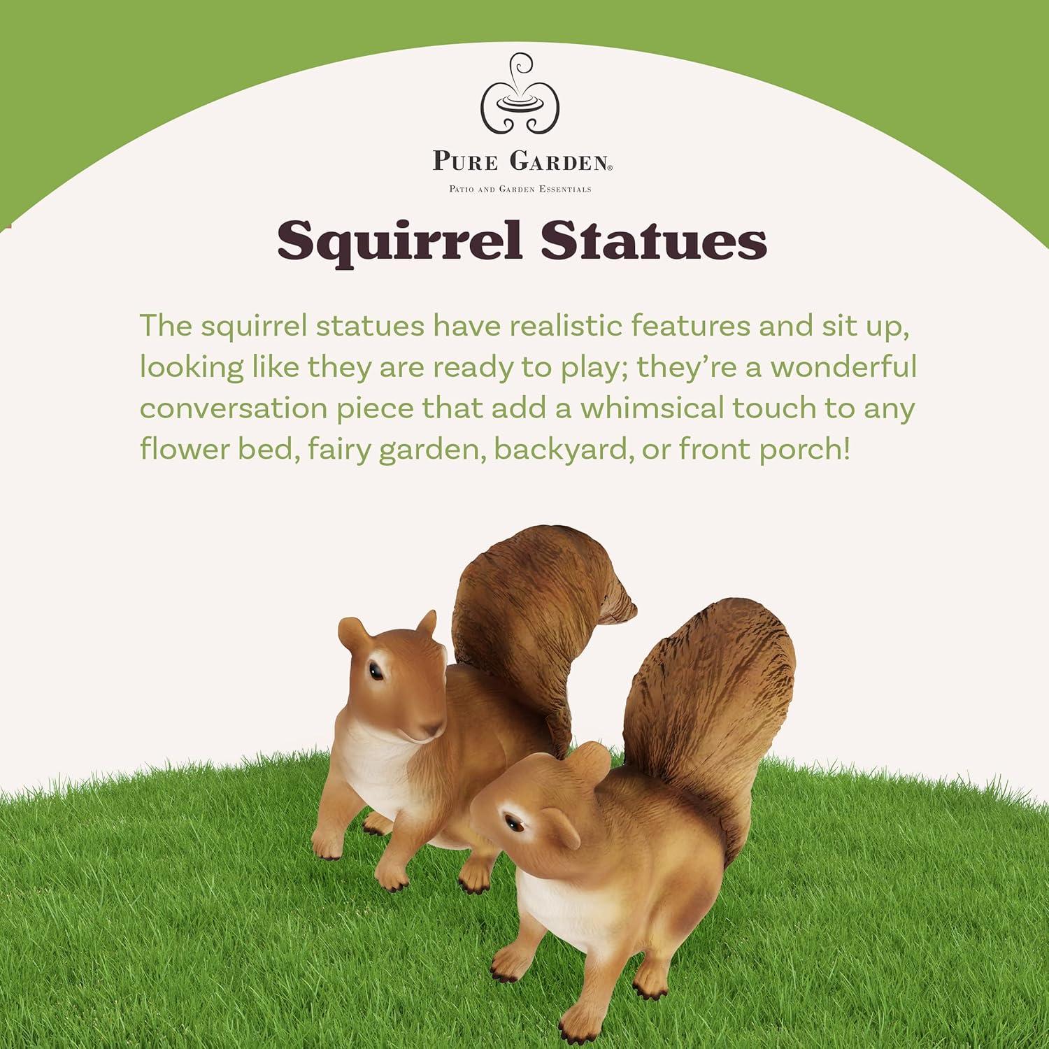 Set of 2 Painted Resin Squirrel Garden Statues