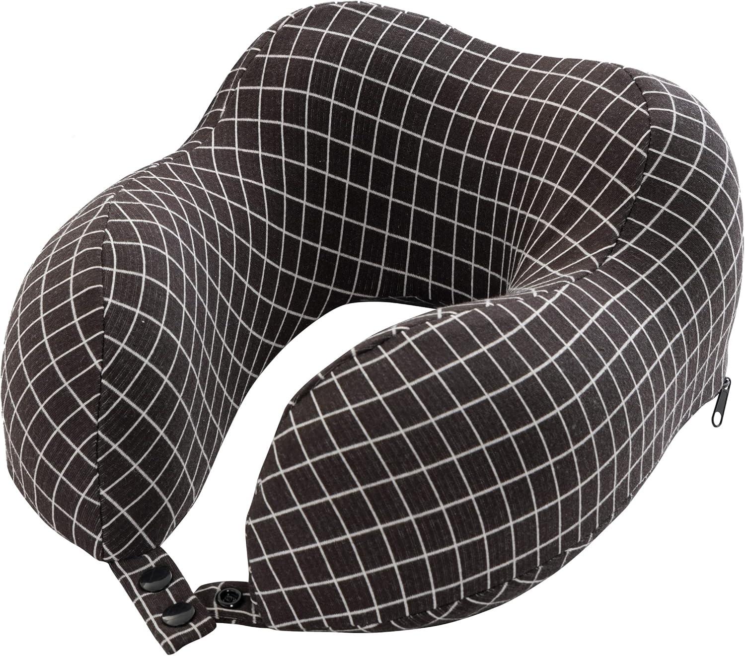 Travel Pillow - Memory Foam Pillow with Washable Cover - Neck Pillows for Sleeping on Airplanes, Trains, Cars, and Buses by Home-Complete (Black)