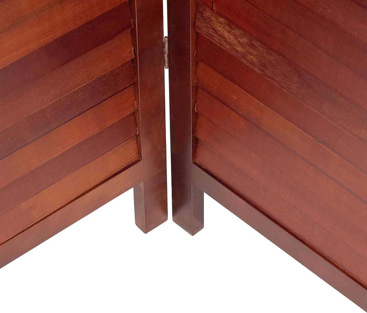 Oriental Furniture 6 ft. Tall Wooden Louvered Room Divider Walnut 4 Panel