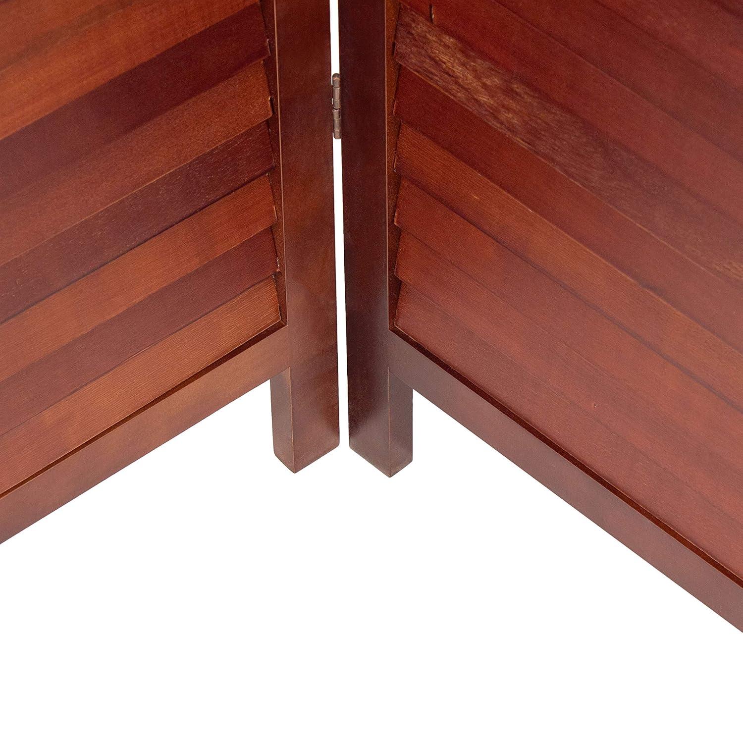 Oriental Furniture 6 ft. Tall Wooden Louvered Room Divider Walnut 4 Panel