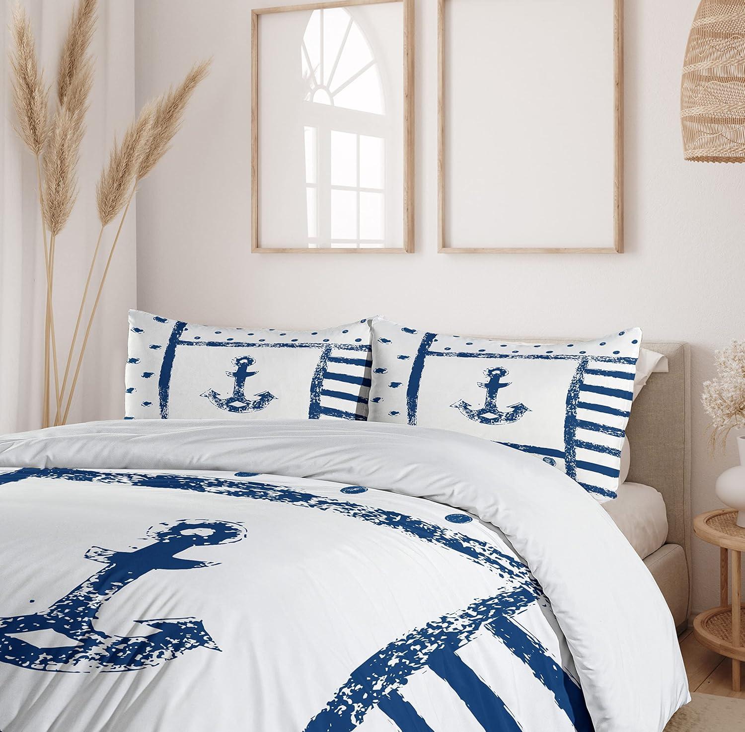 Twin Blue and White Anchor Duvet Cover Set