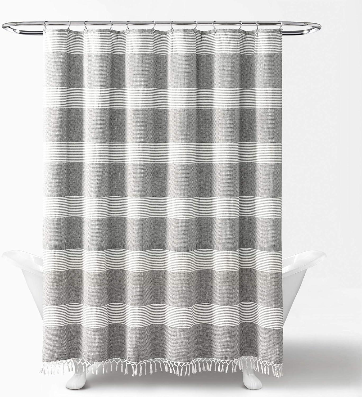 Tucker Stripe Yarn Dyed Cotton Knotted Tassel Shower Curtain - Lush Décor