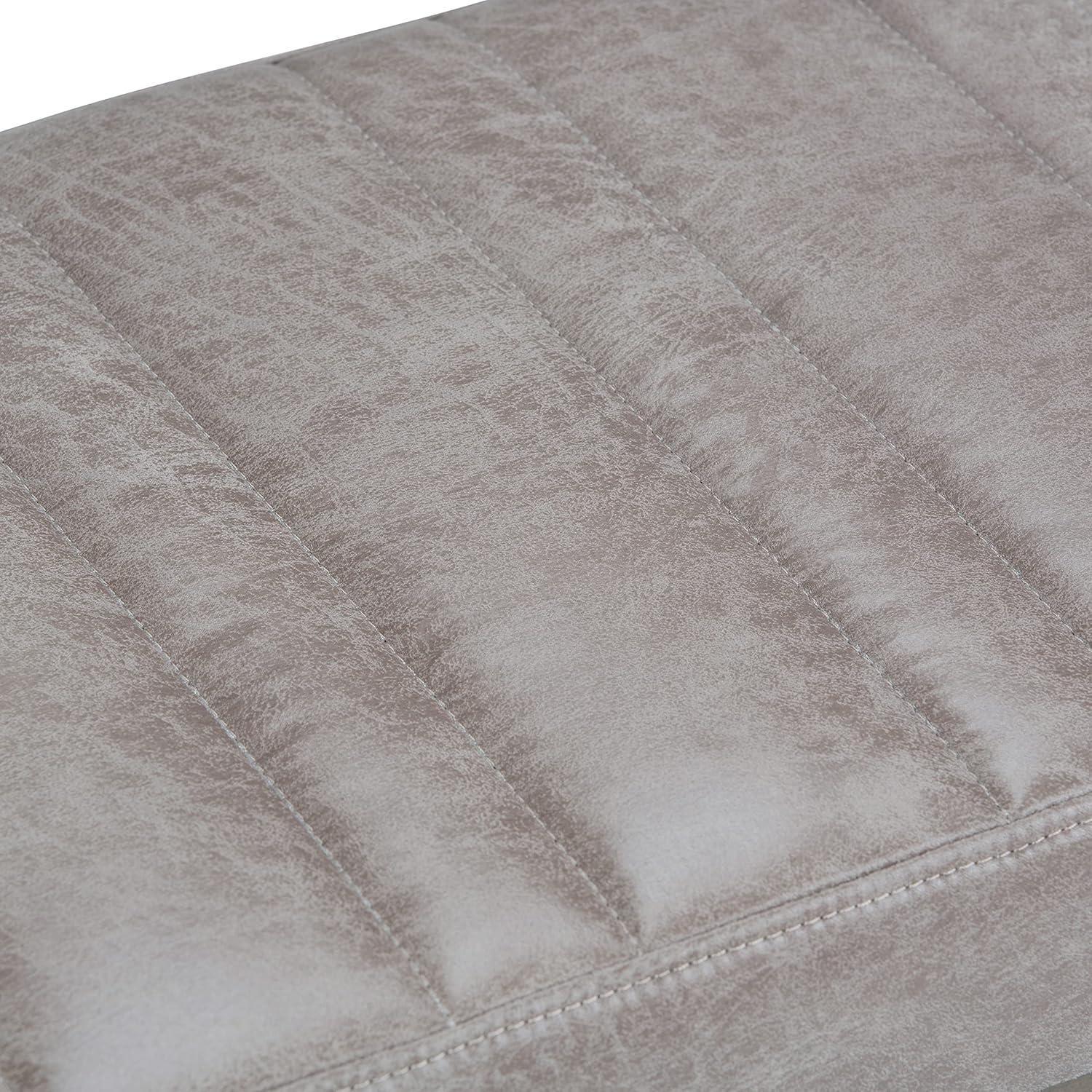 Casey Distressed Grey Taupe Faux Leather Ottoman Bench