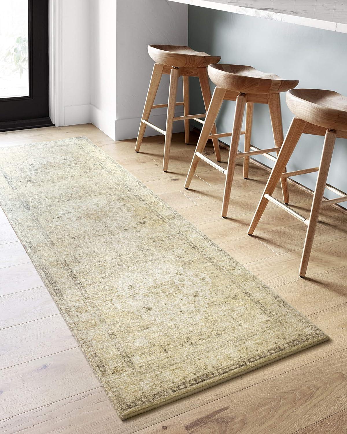 Ivory and Sand Synthetic Oriental Stain-Resistant Rug, 2'-2" x 5'