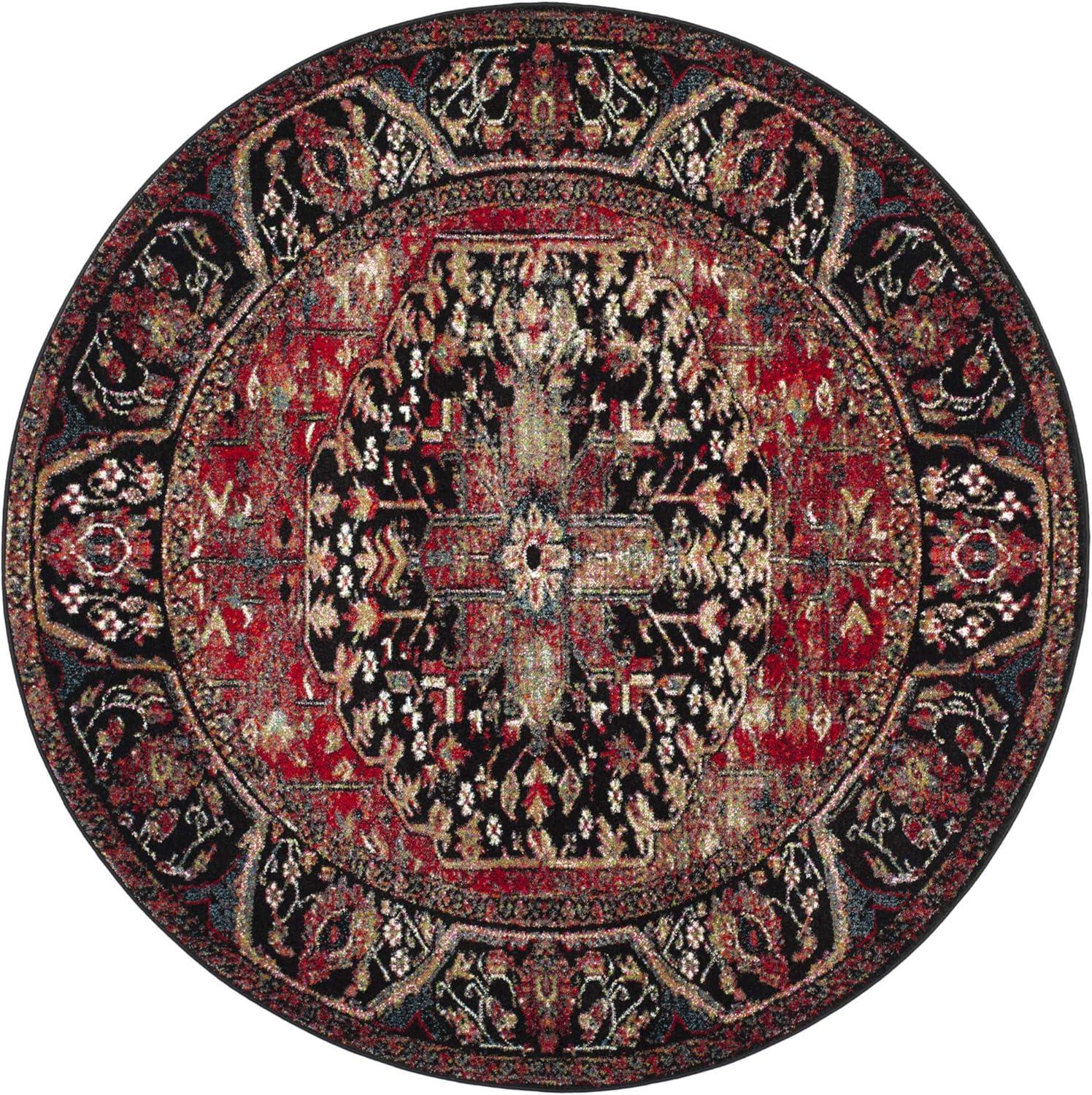 Antique Patina Floral Tufted Round Rug in Red, 79"