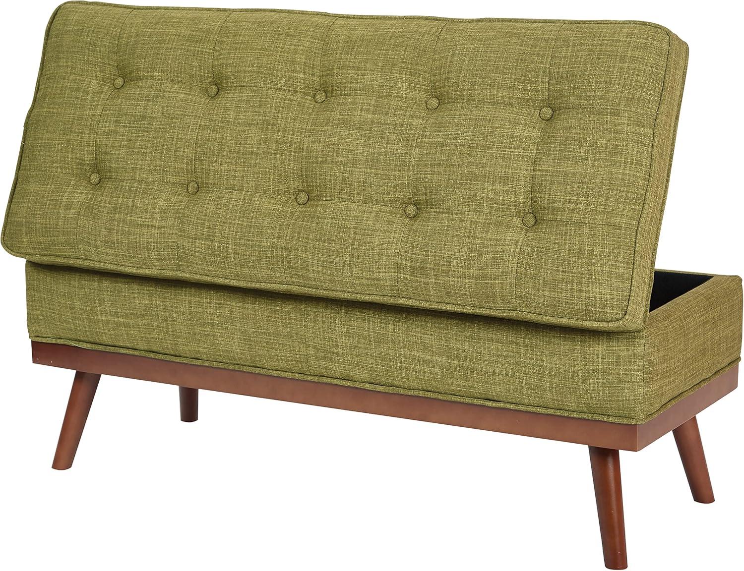 Katheryn Storage Bench Green - OSP Home Furnishings: Mid-Century Modern Ottoman, Plywood Frame, Polyester Upholstery