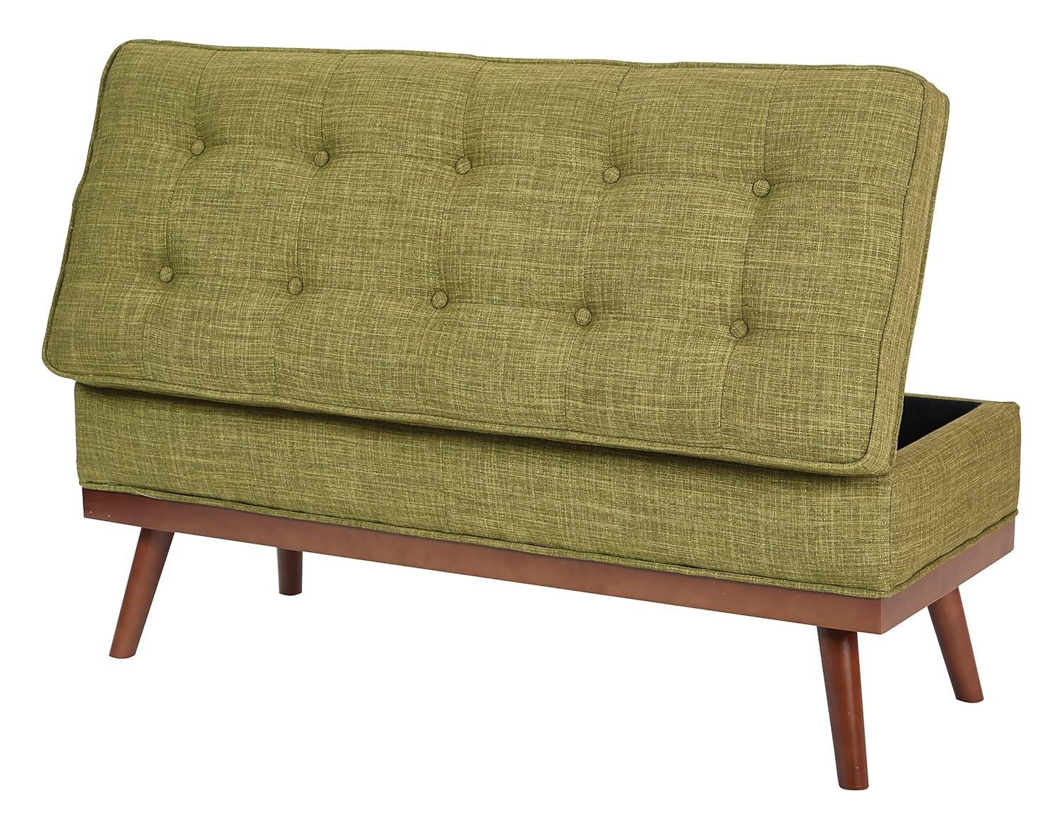 Katheryn Storage Bench Green - OSP Home Furnishings: Mid-Century Modern Ottoman, Plywood Frame, Polyester Upholstery