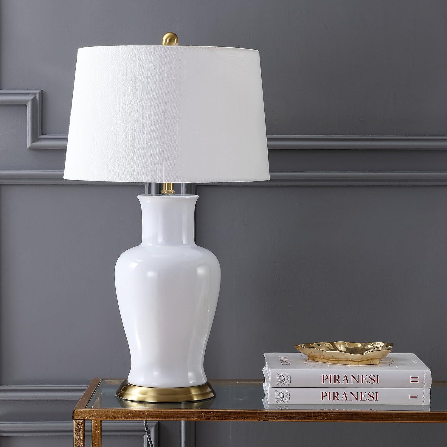 Julian 29" White Ceramic Table Lamp with Gold Accents