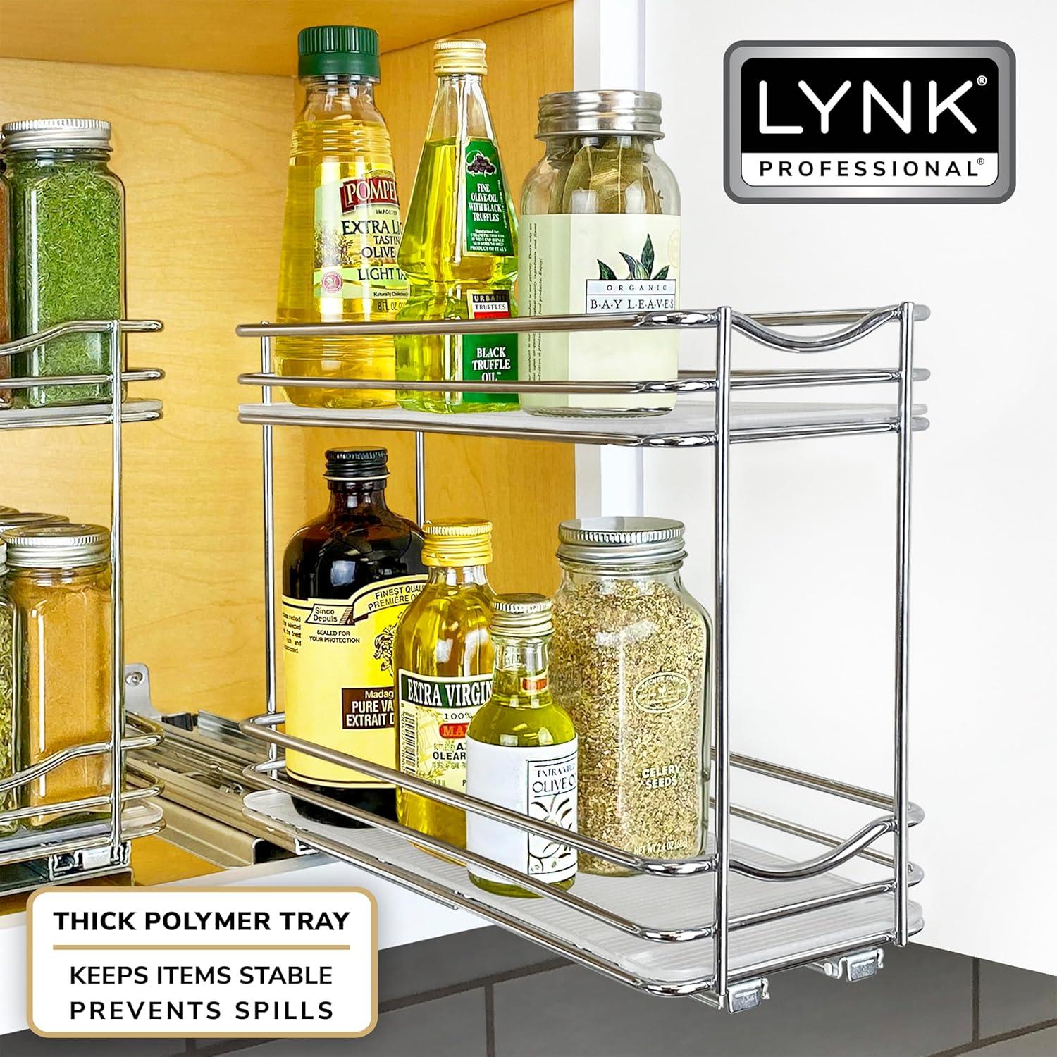 LYNK PROFESSIONAL® Pull Out Spice Rack Organizer for Cabinet - 2 Tier, Chrome