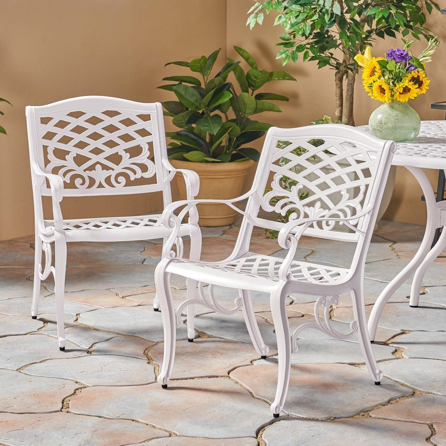 Pittman Outdoor Cast Aluminum Arm Chair, Set of 2, White