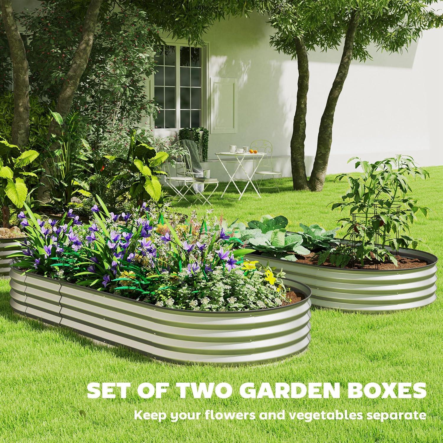 Outsunny 2PCS Galvanized Raised Garden Bed, 7' x 3' x 1' Raised Beds for Gardening with Metal Plant Stakes, Silver