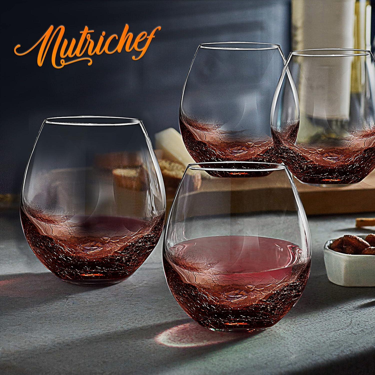 NutriChef Kitchen Clear 4 Set of Crystal Stemless Ultra Wine Glass