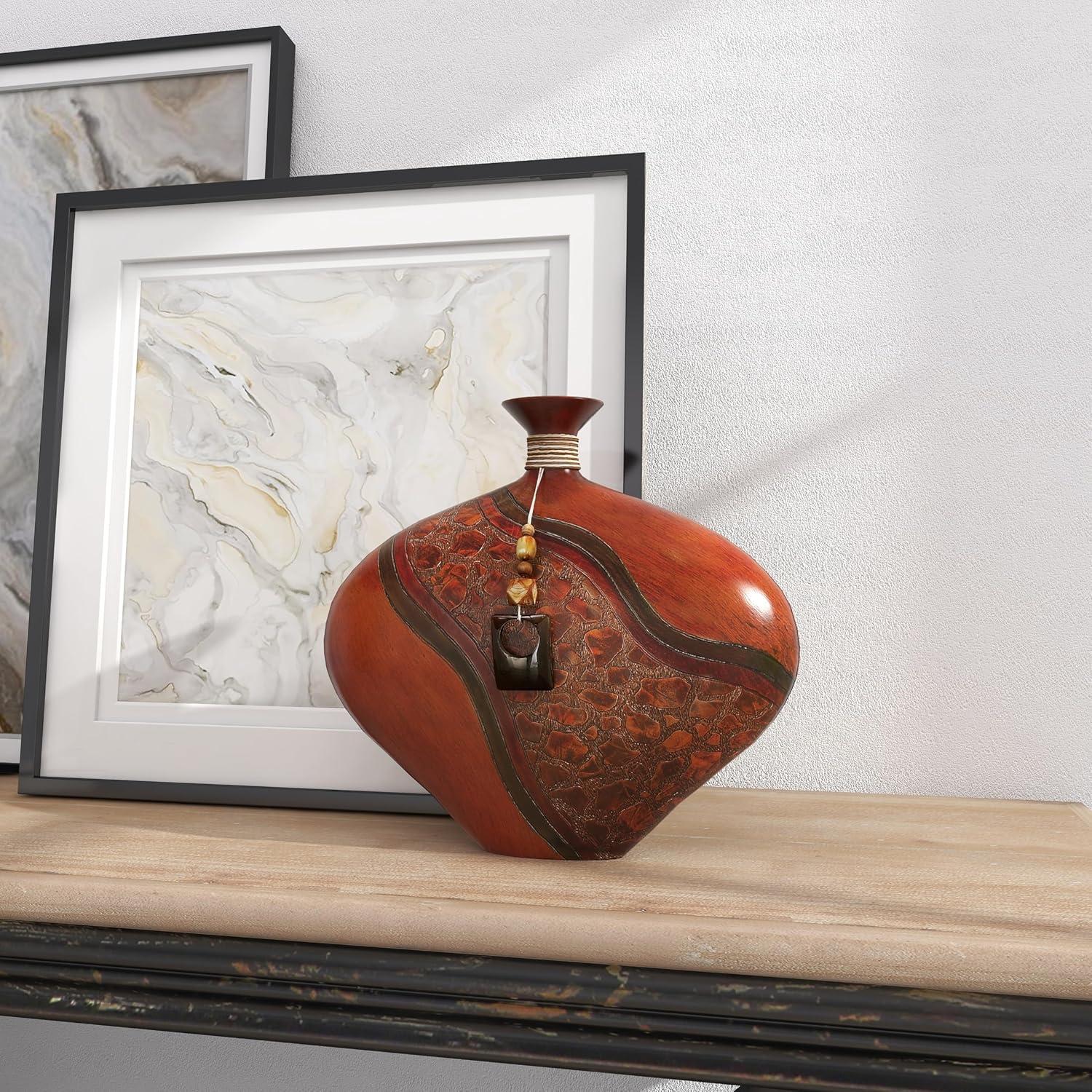 DecMode 14" Brown Polystone Vase with Embossed Details