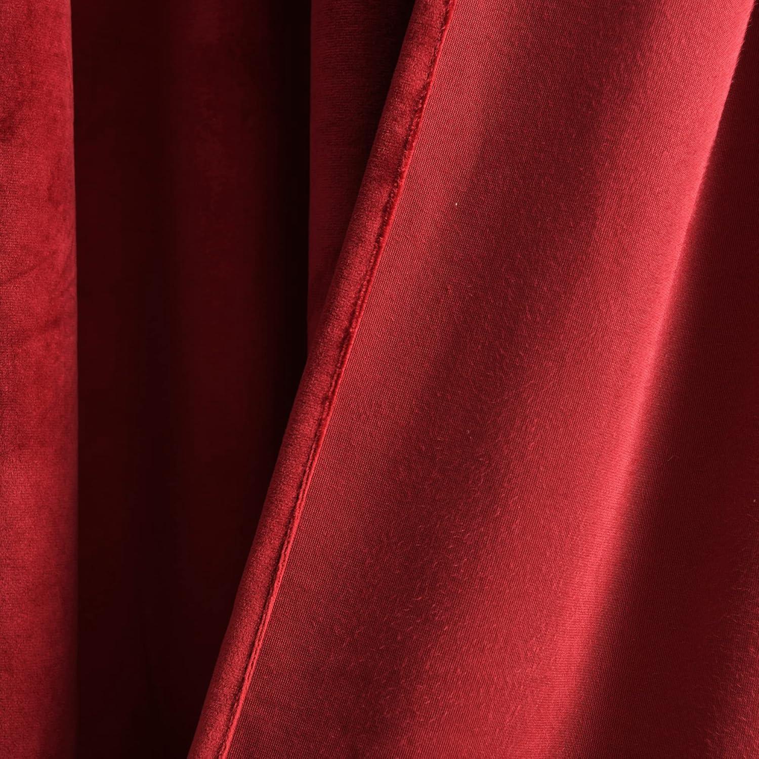 Red Velvet Blackout Pleated Curtain Panel Pair