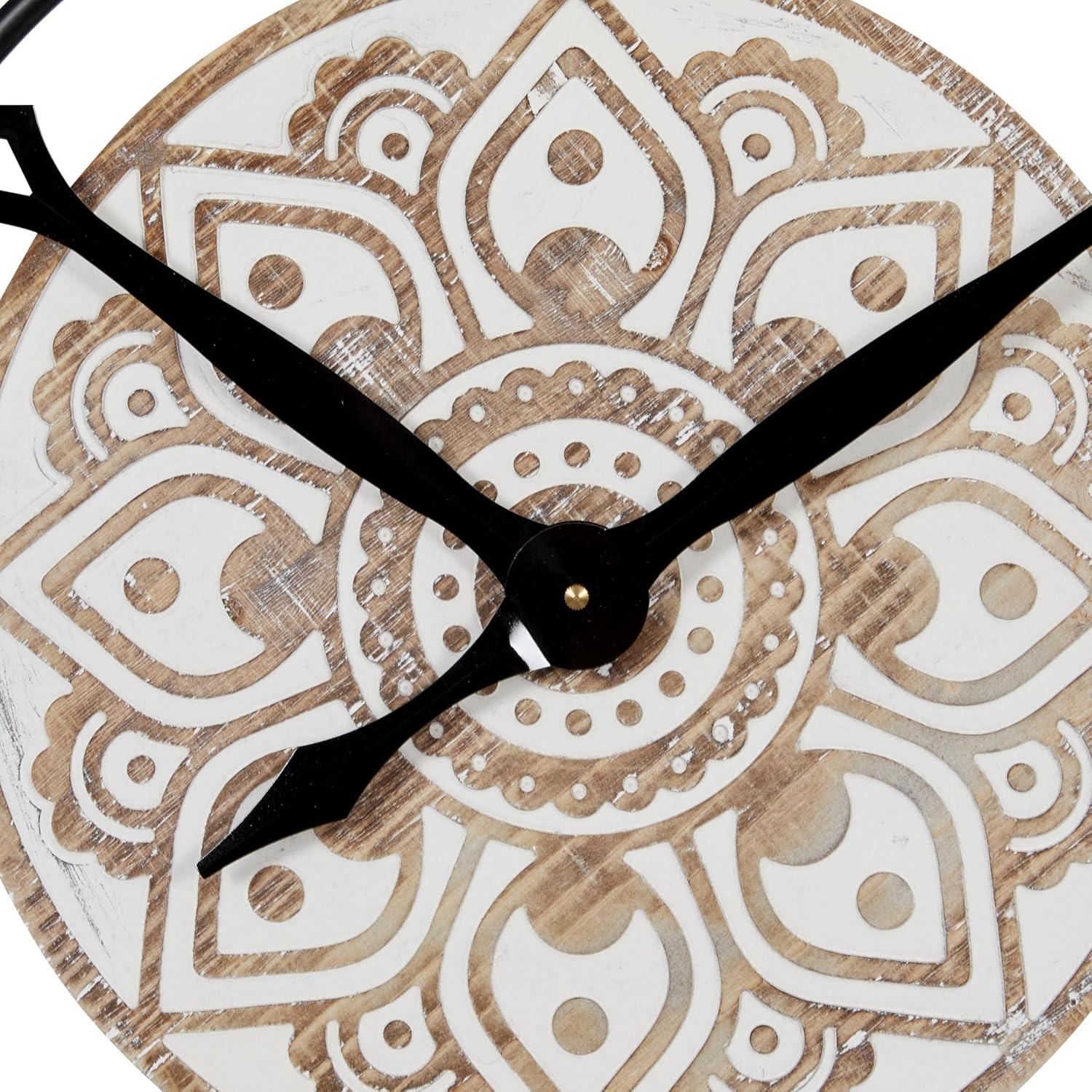 DecMode 34" Brown Metal Wall Clock with Wood Accents