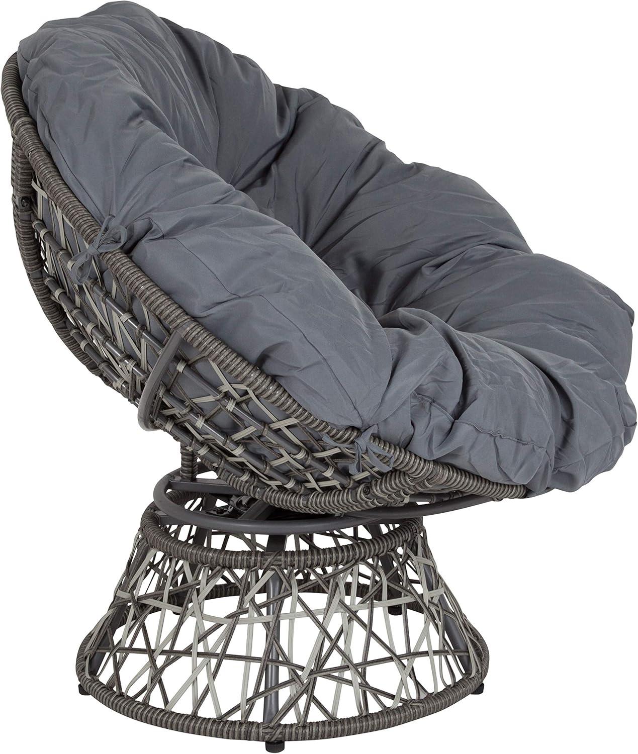 Silver Wicker and Rattan 360 Swivel Papasan Patio Chair