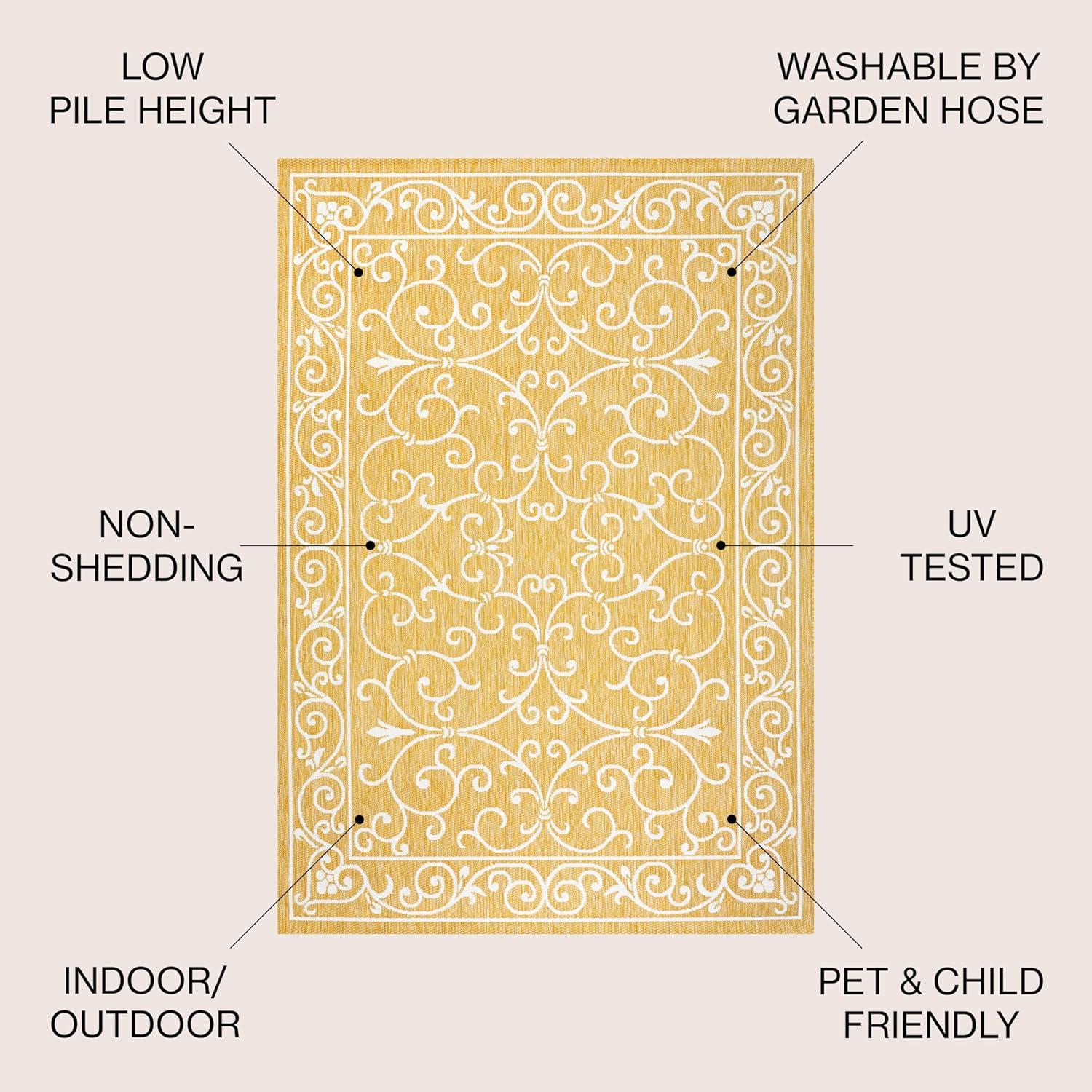 5' x 8' Charleston Vintage Filigree Textured Weave Indoor/Outdoor Area Rug, Yellow/Cream - JONATHAN Y
