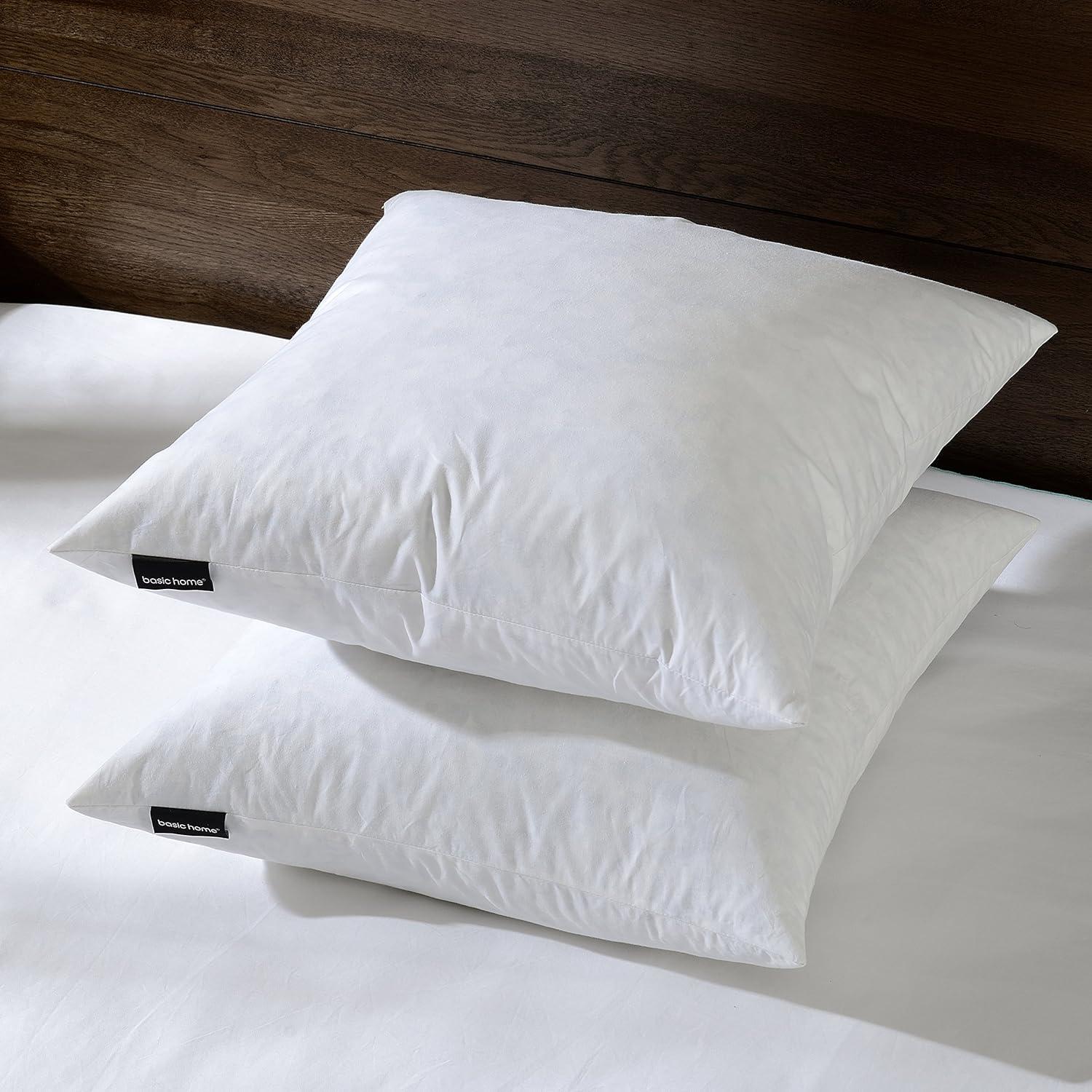 26x26 White Feather Down Square Bed Pillow Set