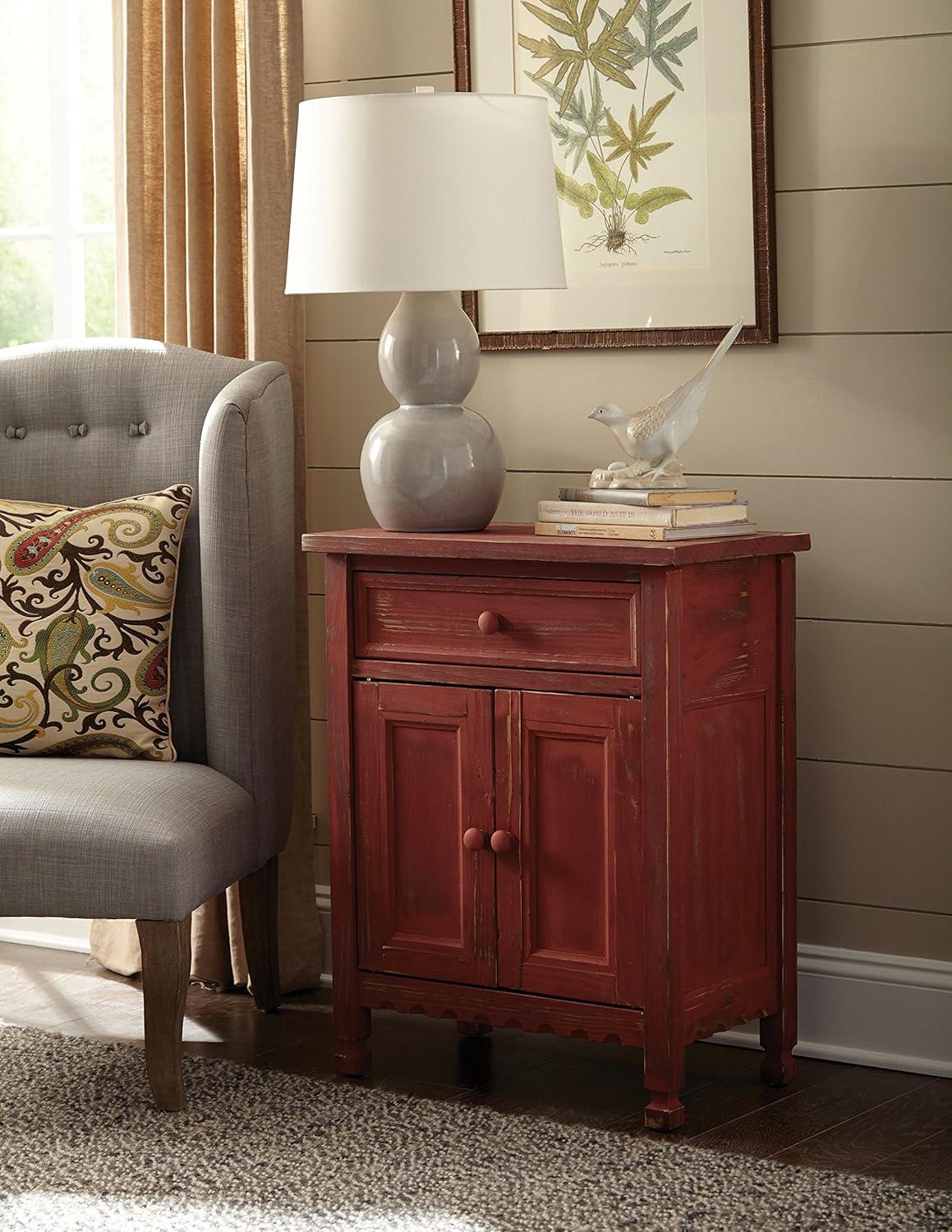 Alaterre Furniture Country Cottage Accent Cabinet, Antique Farmhouse Style Shelf and Square Turned Legs, Pine/Acacia Hardwood for Living Room, Red